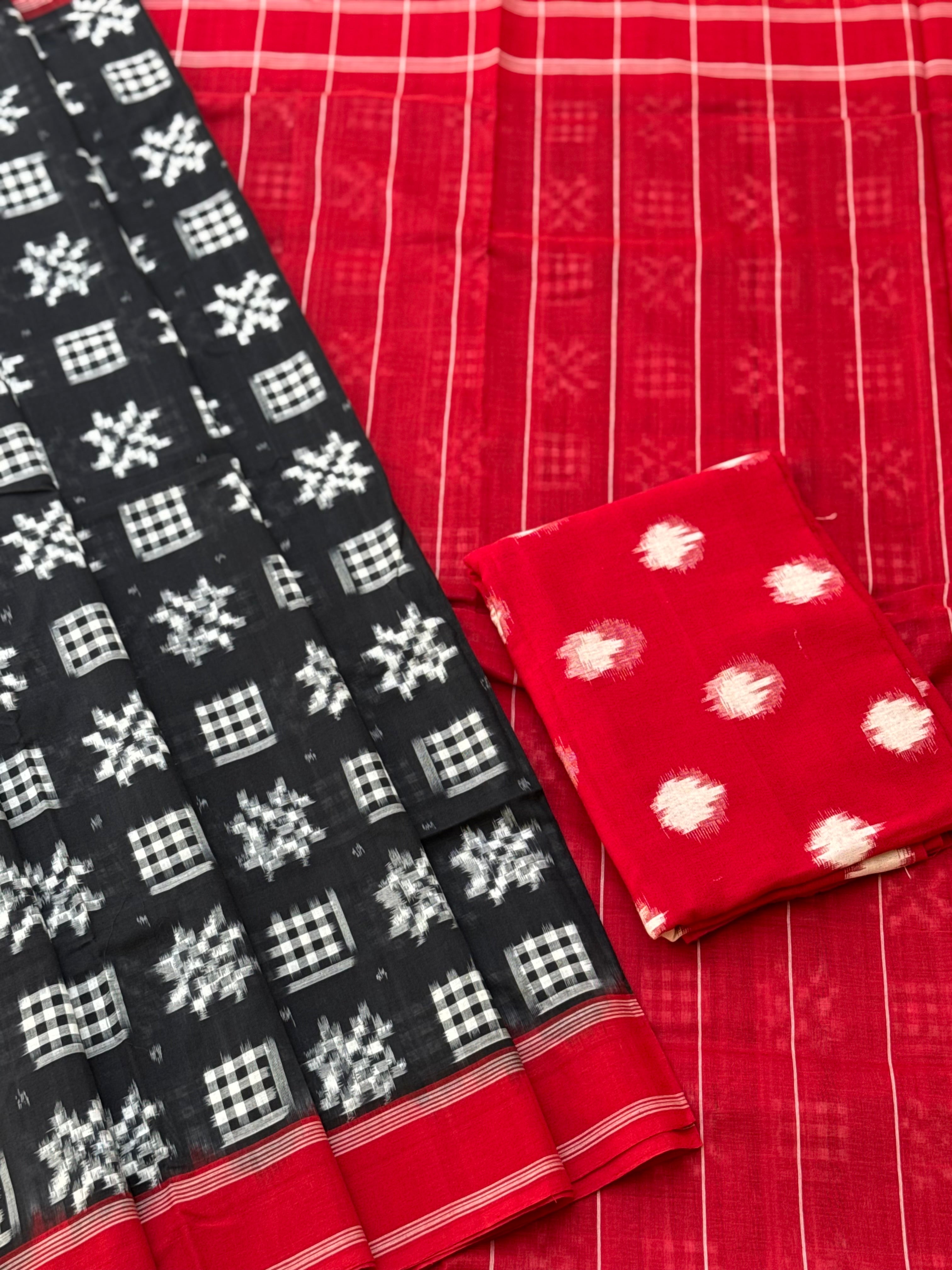 Handwoven tie dyed Telia Rumal double ikkat cotton saree