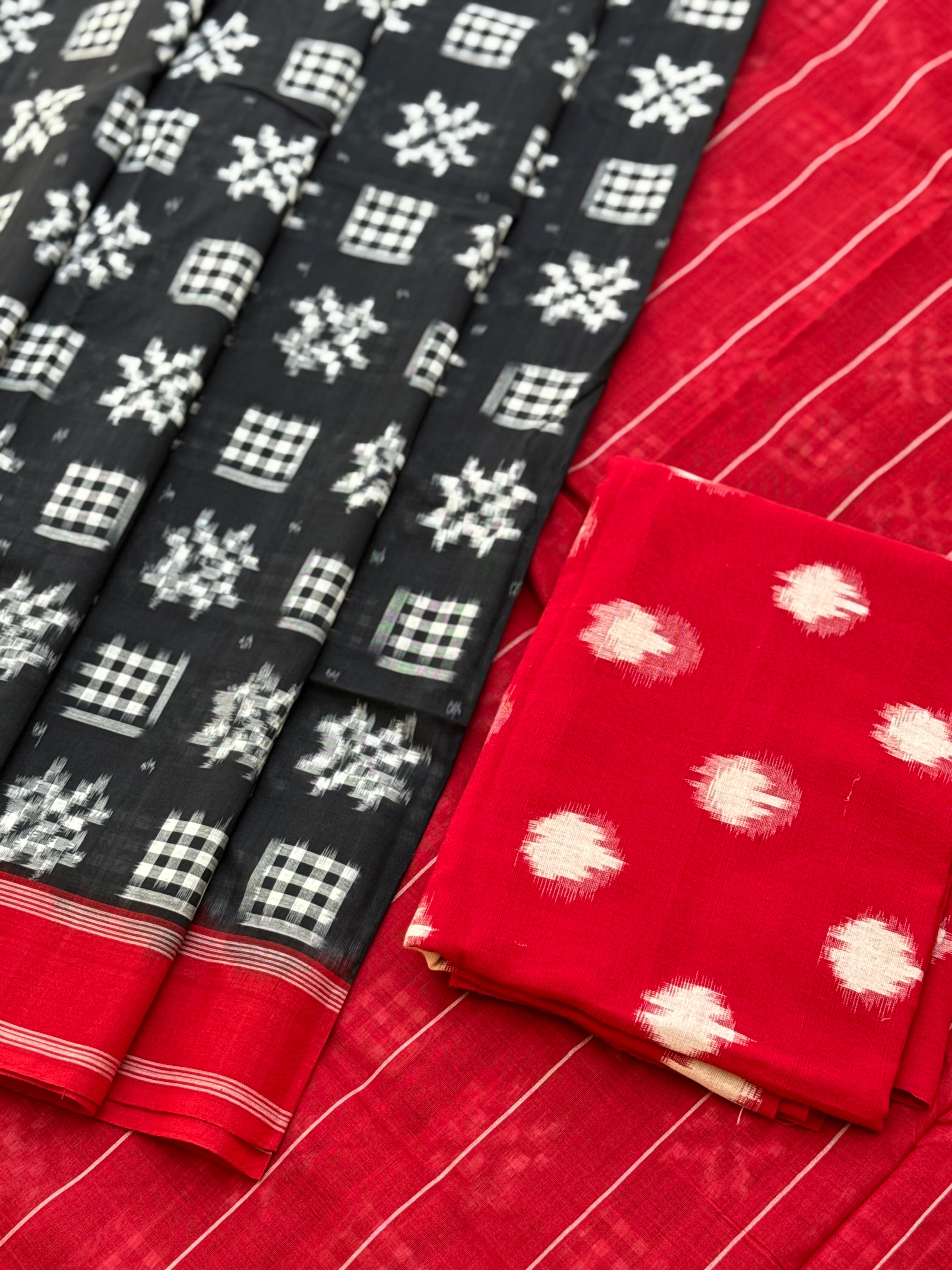 Handwoven tie dyed Telia Rumal double ikkat cotton saree