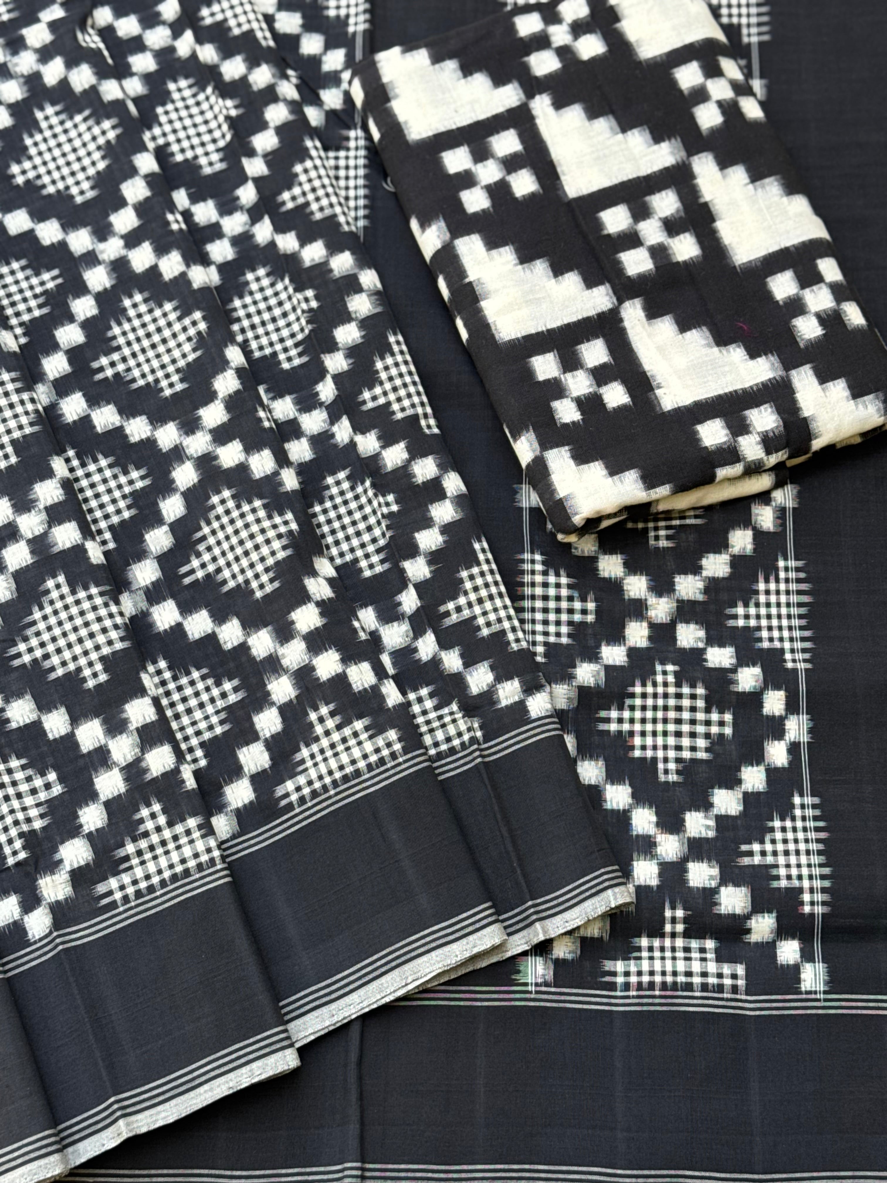 Handwoven tie dyed Telia Rumal double ikkat cotton saree