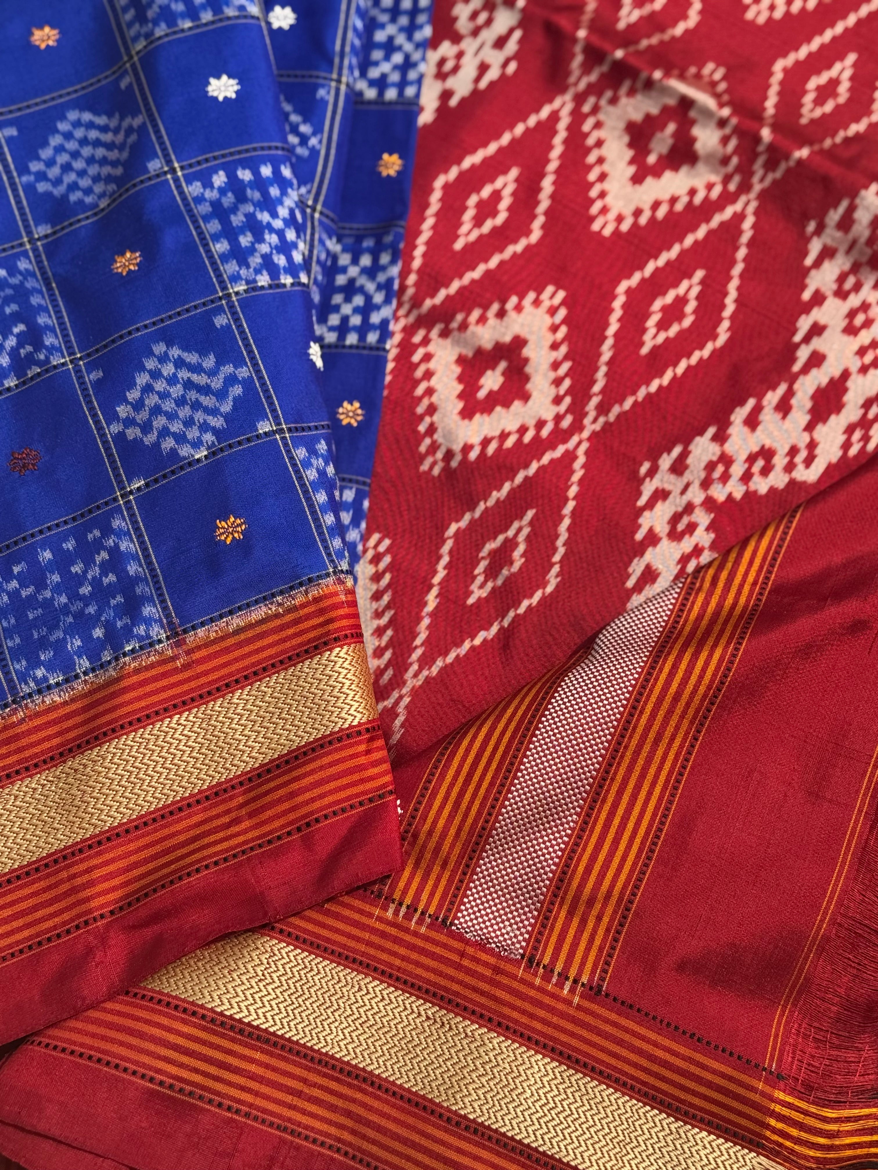 A royal blue shade revival vintage recreated masterpiece created by a national award winning masterweaver, a highly skilled craftsmanship silk ikkat saree