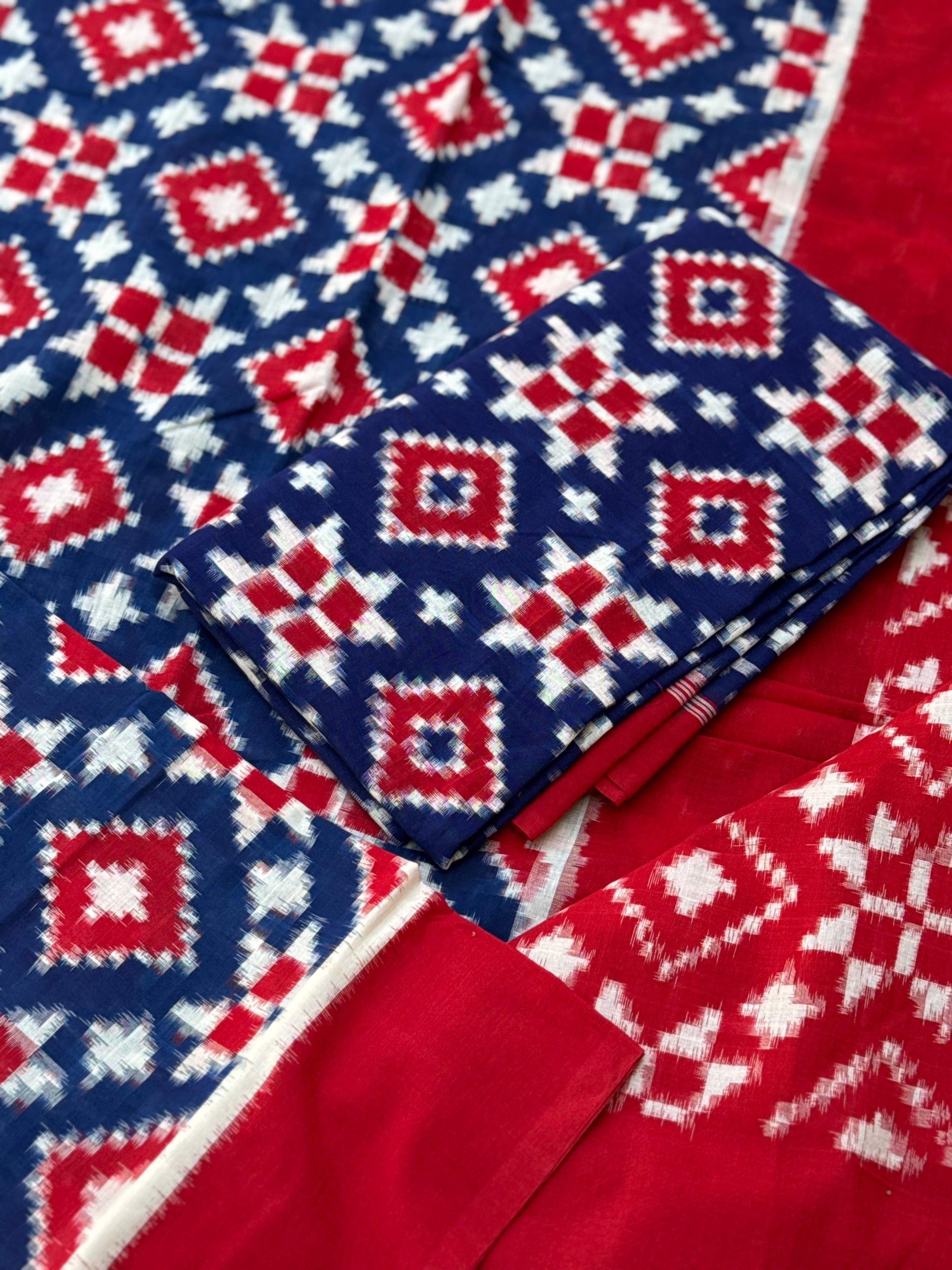 Handwoven tie dyed Telia Rumal double ikkat cotton saree
