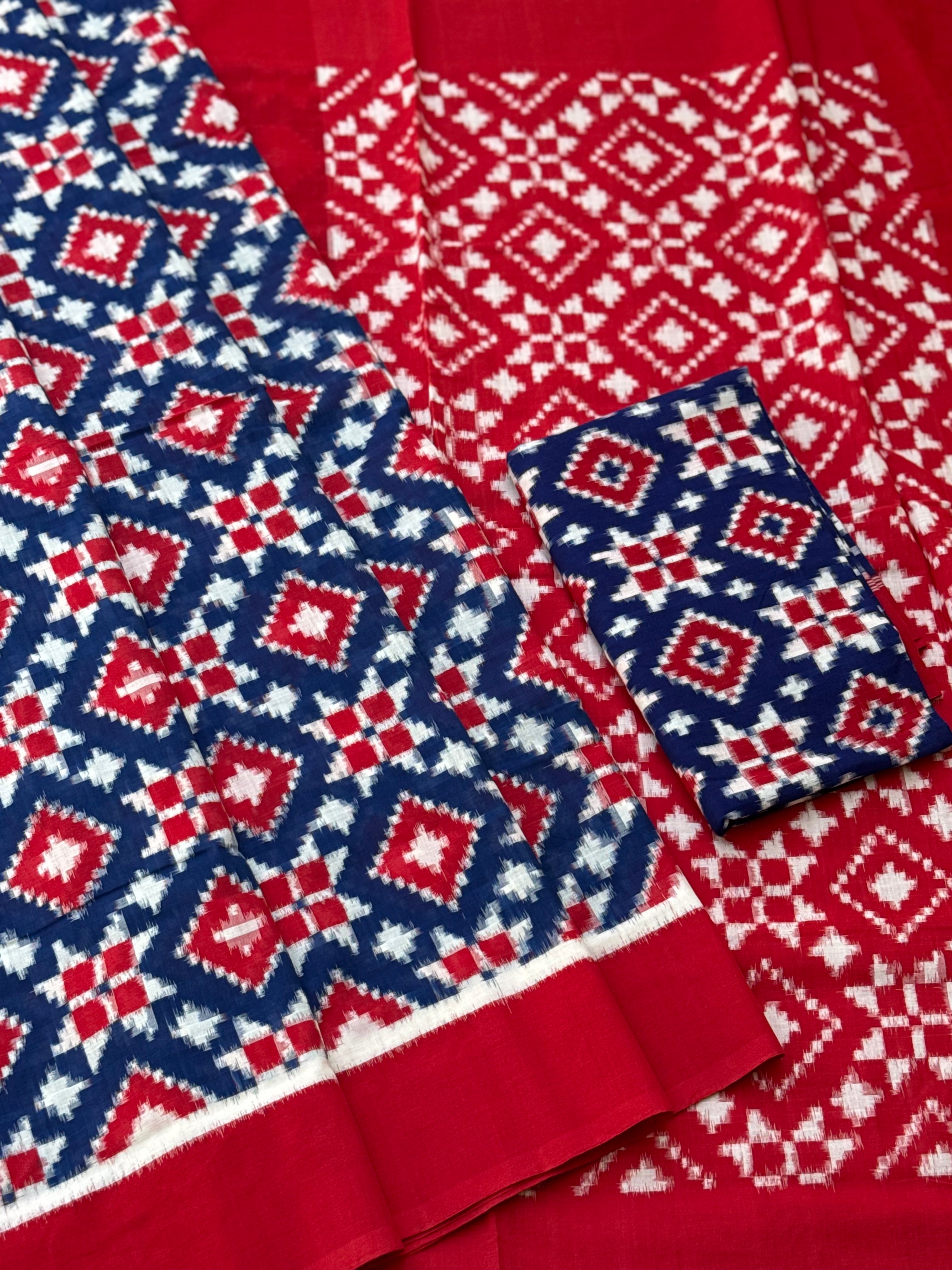 Handwoven tie dyed Telia Rumal double ikkat cotton saree