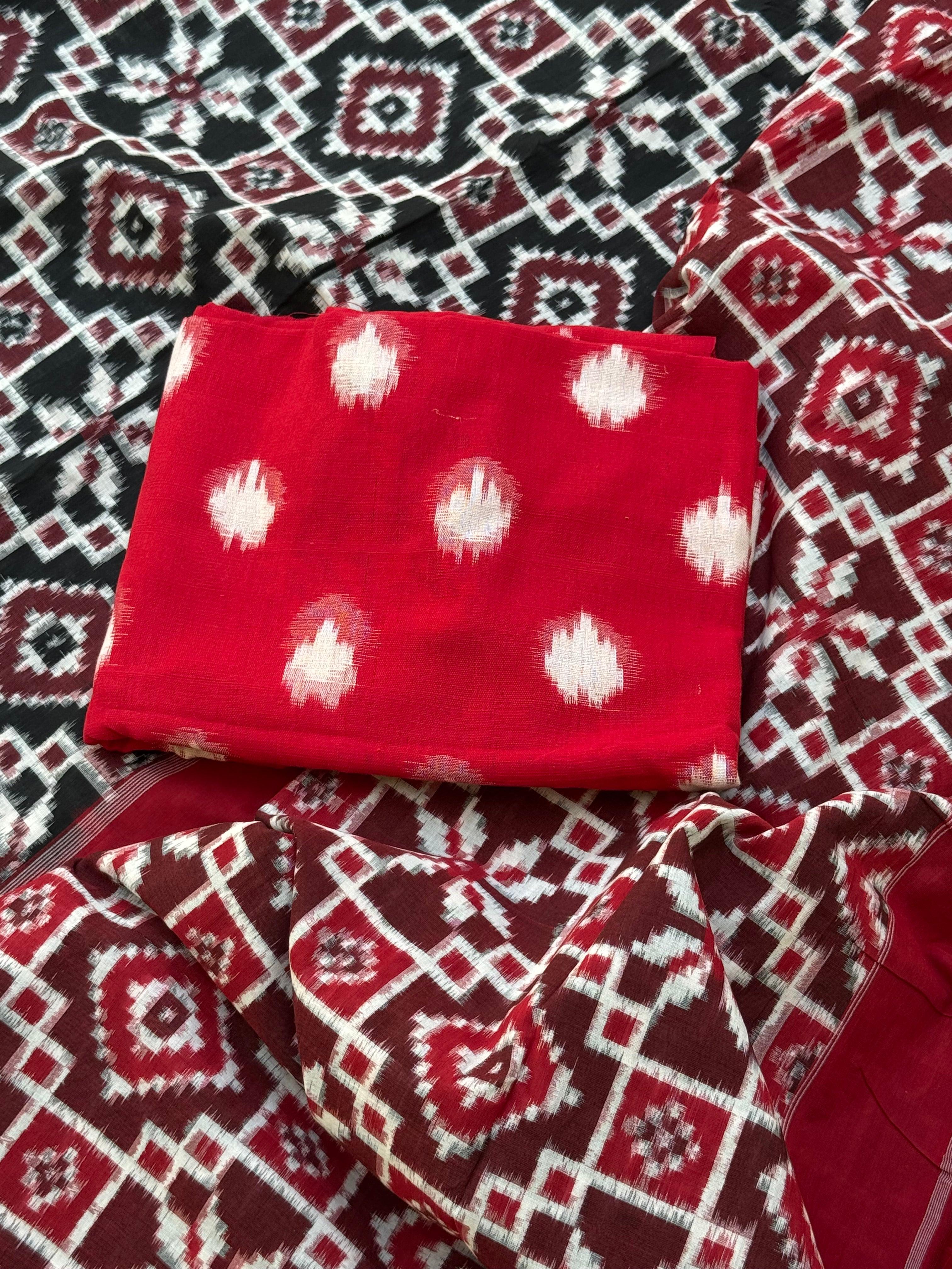 Handwoven tie dyed Telia Rumal double ikkat cotton saree