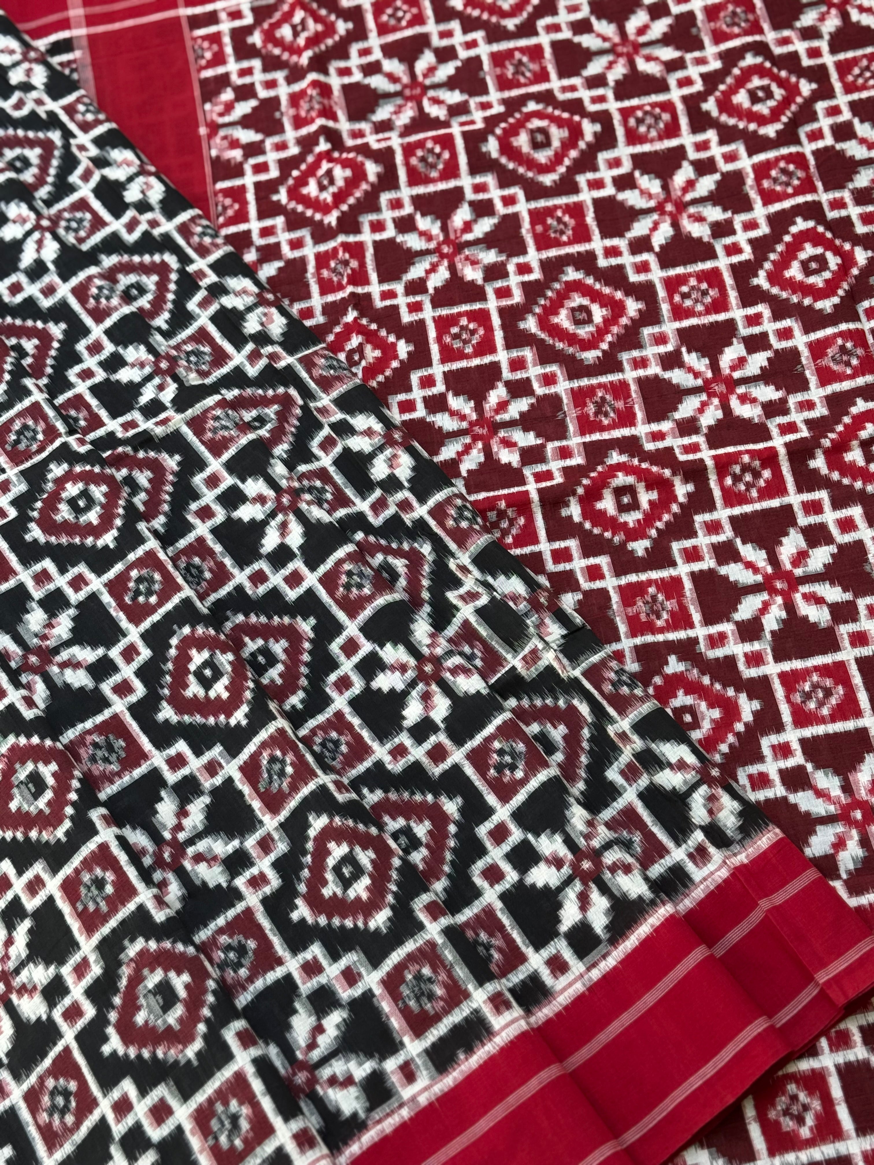 Handwoven tie dyed Telia Rumal double ikkat cotton saree