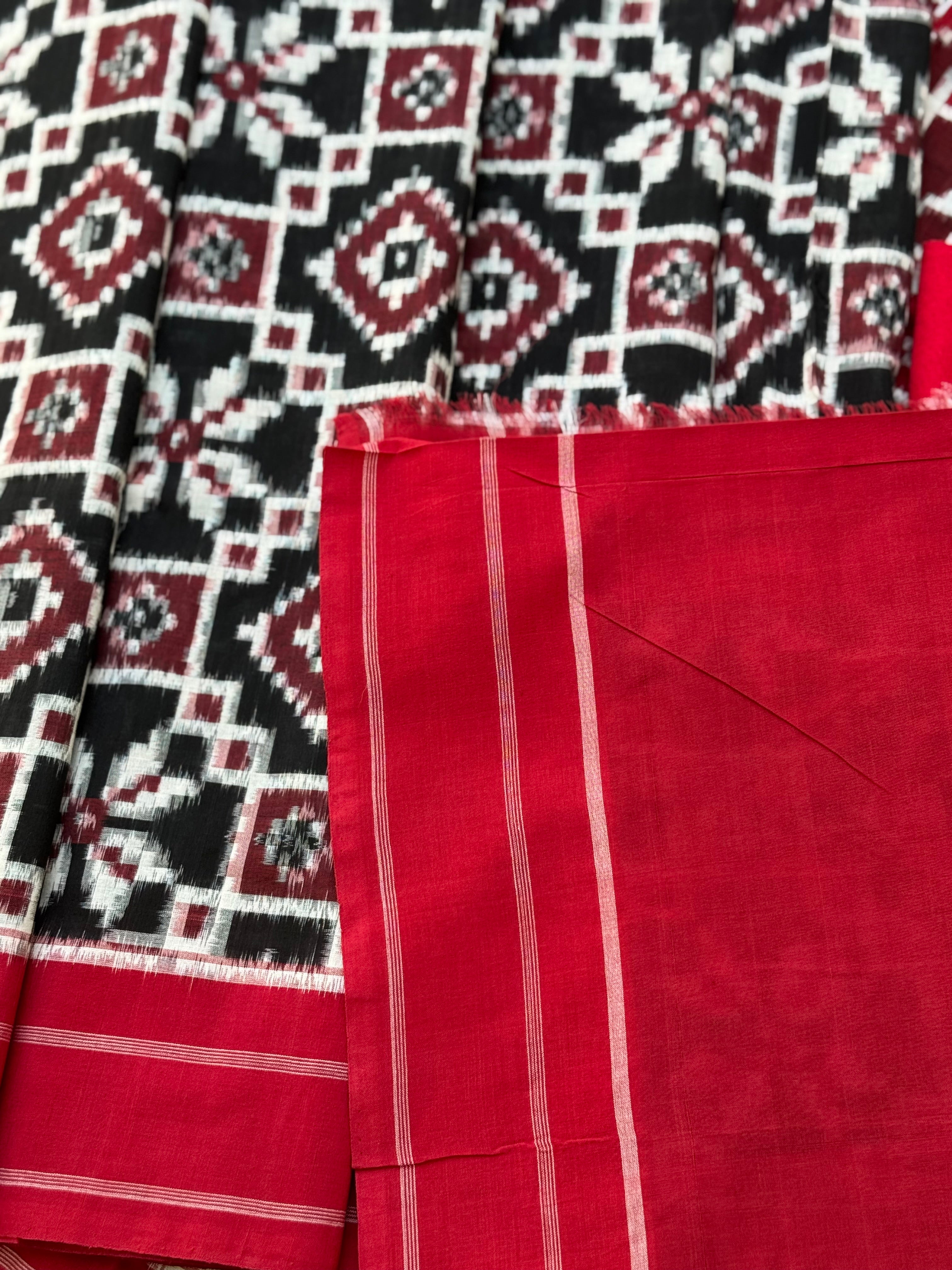Handwoven tie dyed Telia Rumal double ikkat cotton saree