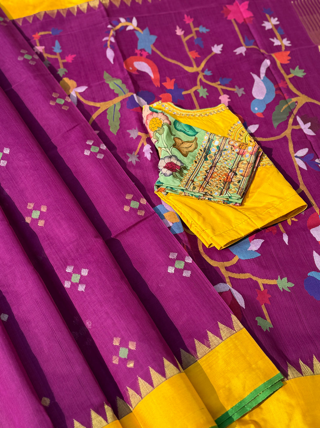 Handspun and handwoven ponduru Khadhi jamdani cotton saree