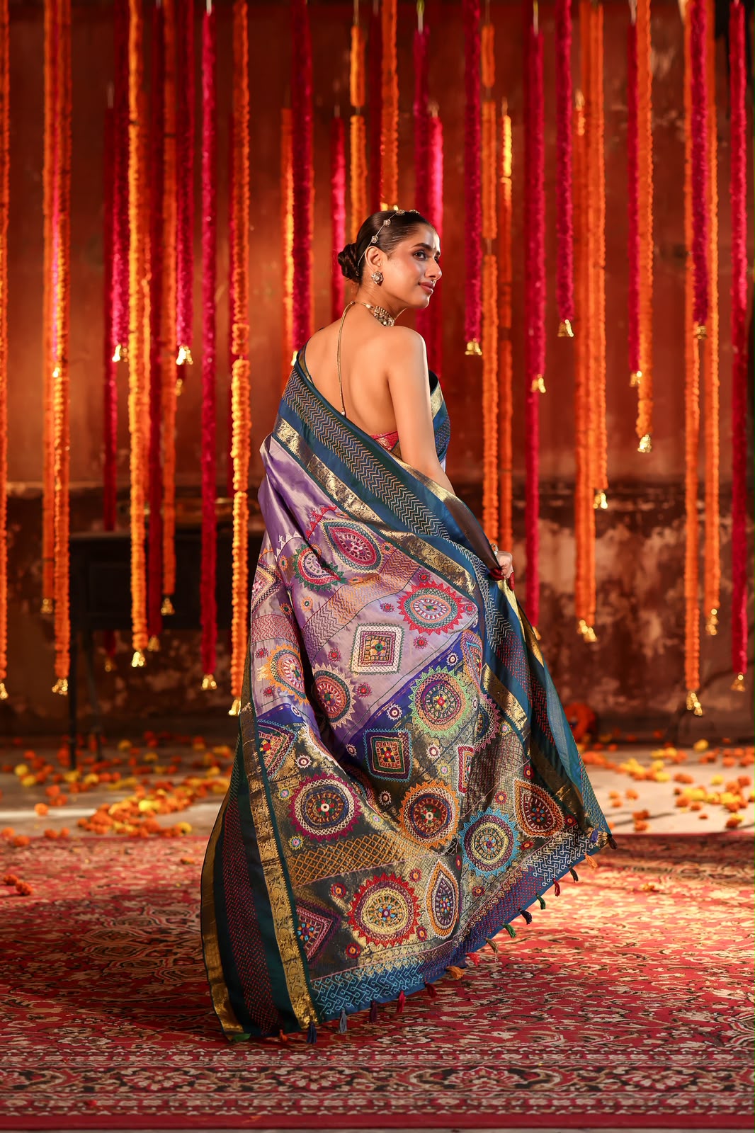 Exclusive masterpiece Kanchivaram korvai silk saree with hand embroidery lambani work