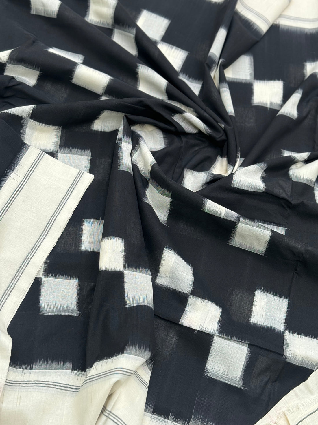 Contemporary Black and white double ikkat cotton saree