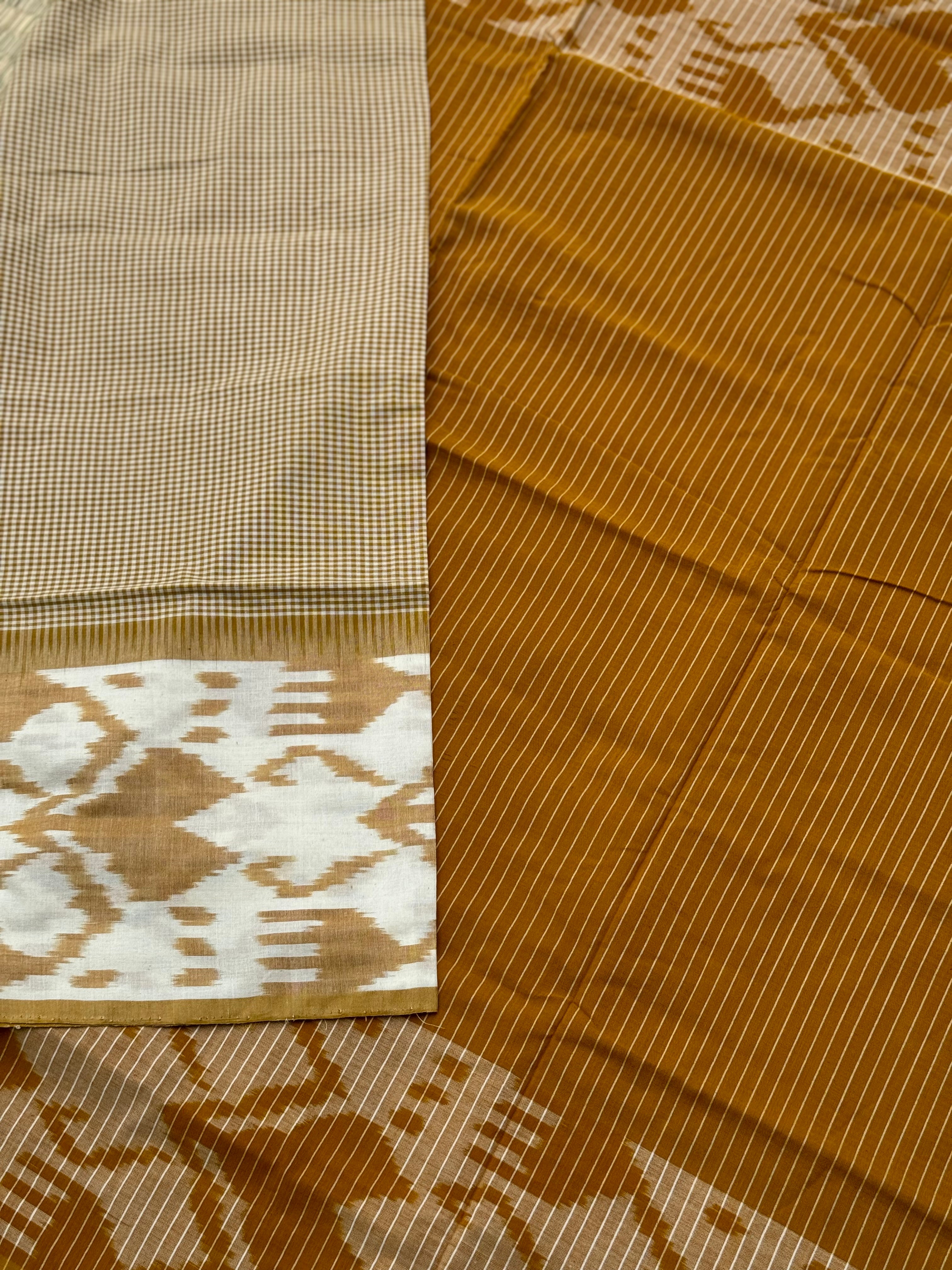 Mustard yellow single ikkat cotton saree