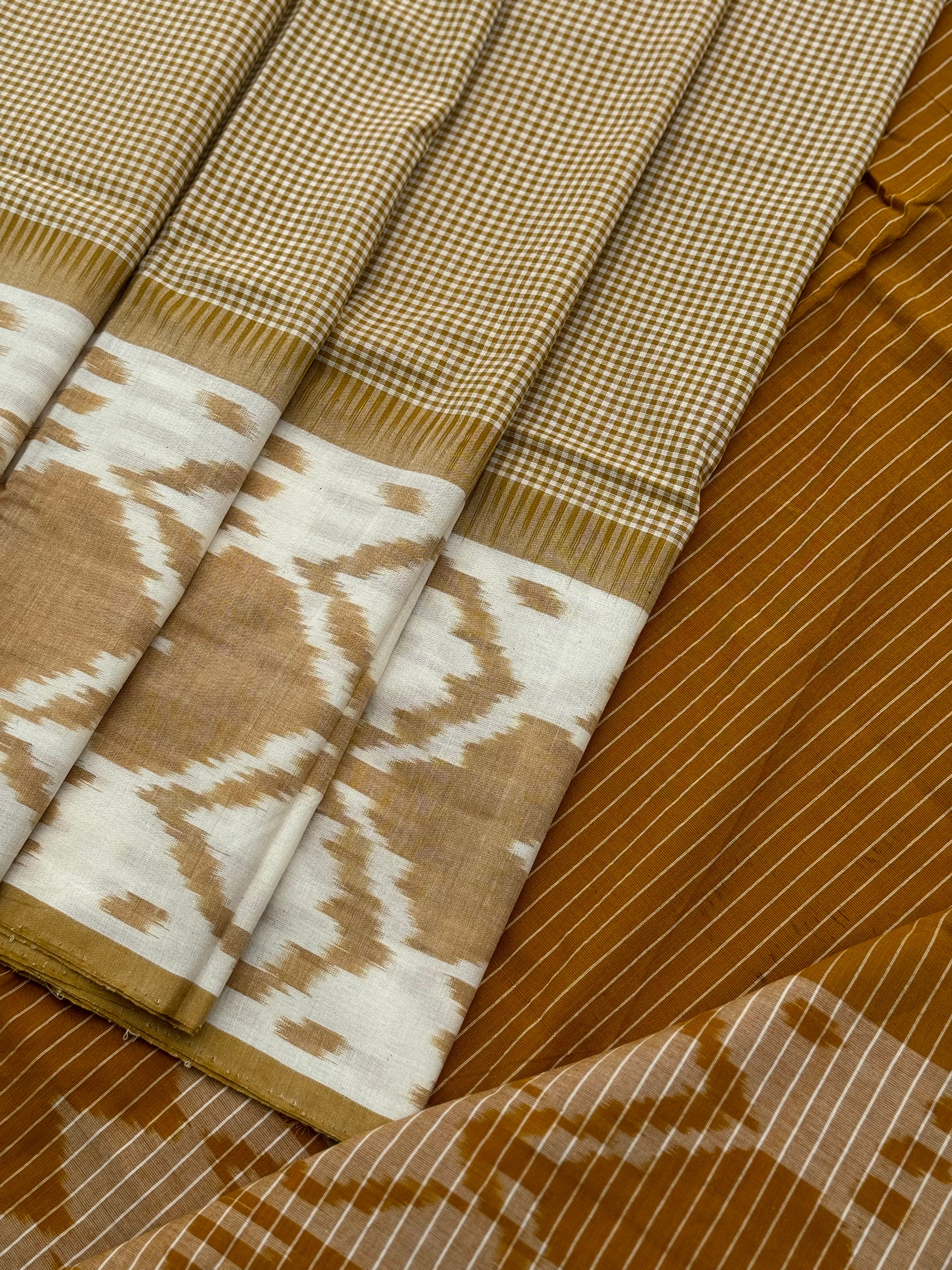 Mustard yellow single ikkat cotton saree