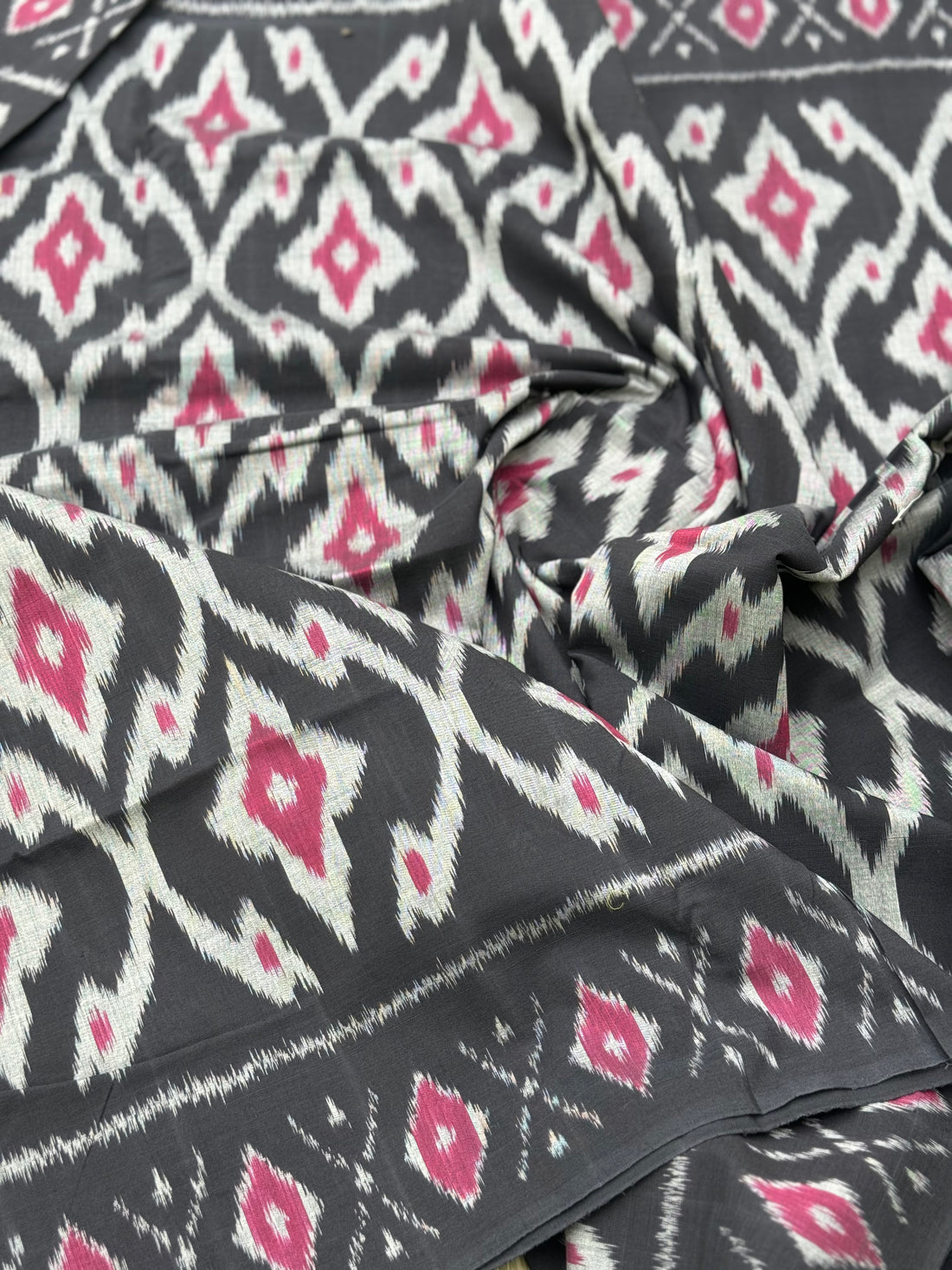 Black and pink weft single ikkat cotton saree