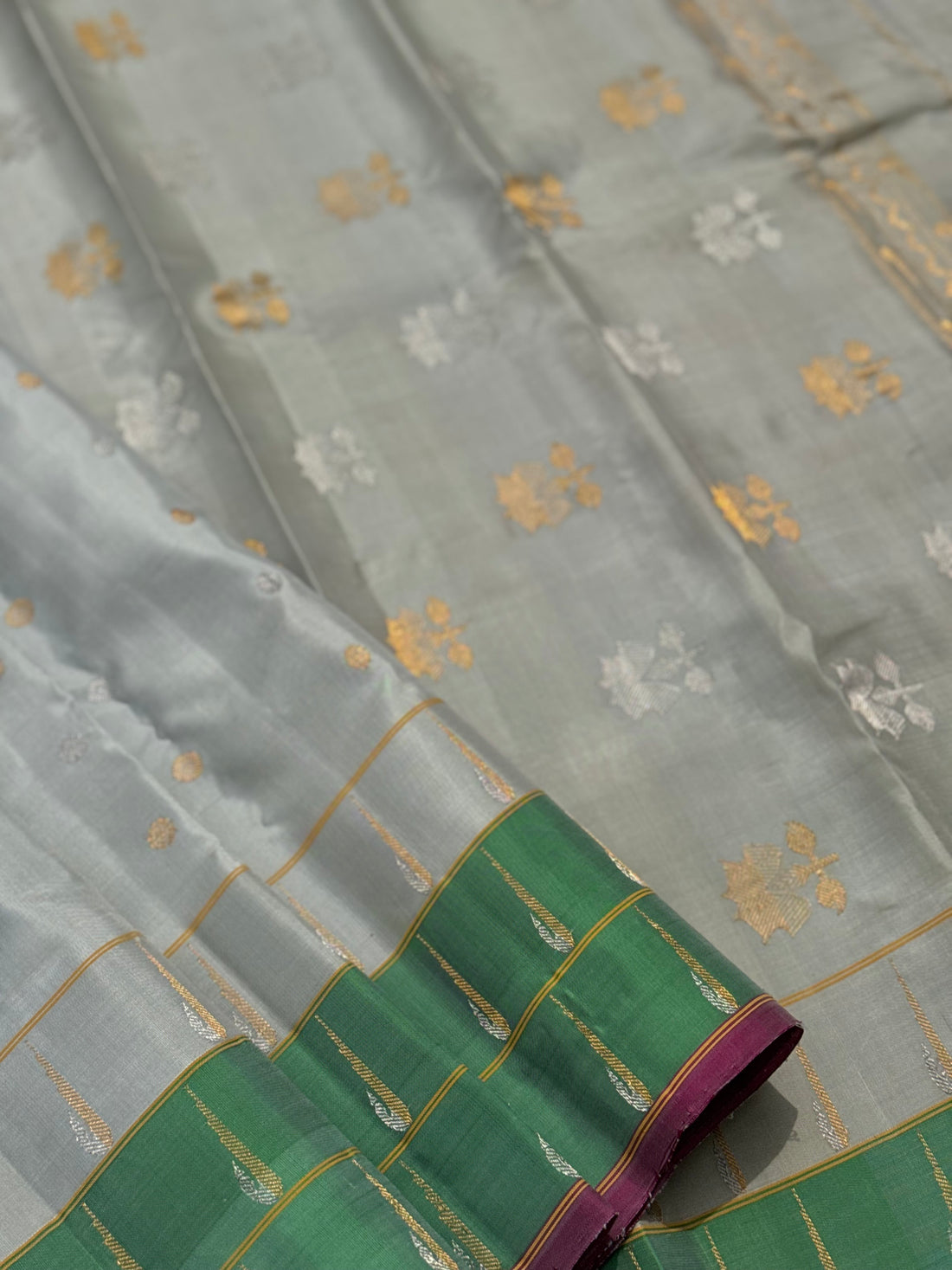 Handwoven triple muniya border inspired kuttu gadwal silk saree