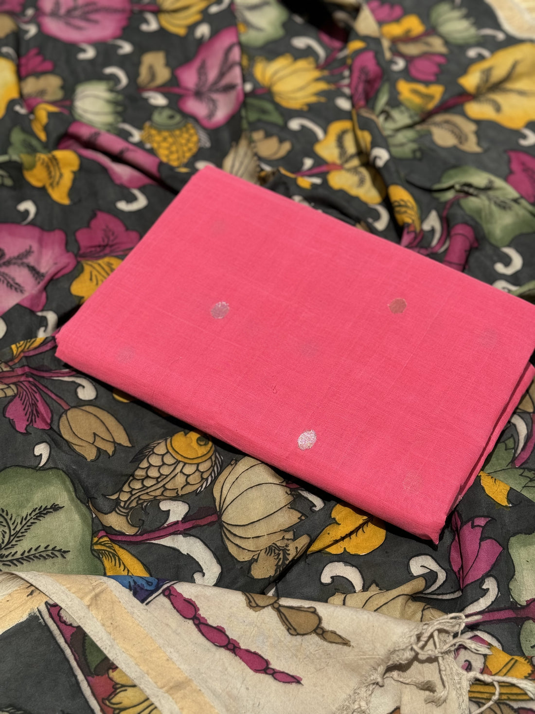 PENKALAMKARI SALWAR SUIT TOP WITH DUPPATTA