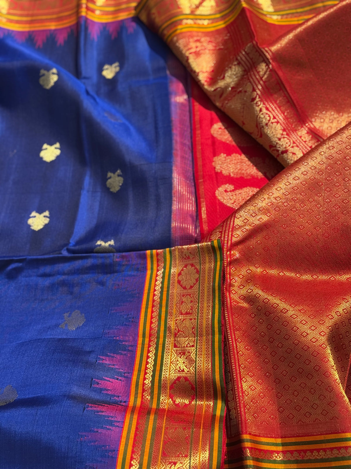 Handwoven gandaberunda kuttu gadwal silk saree