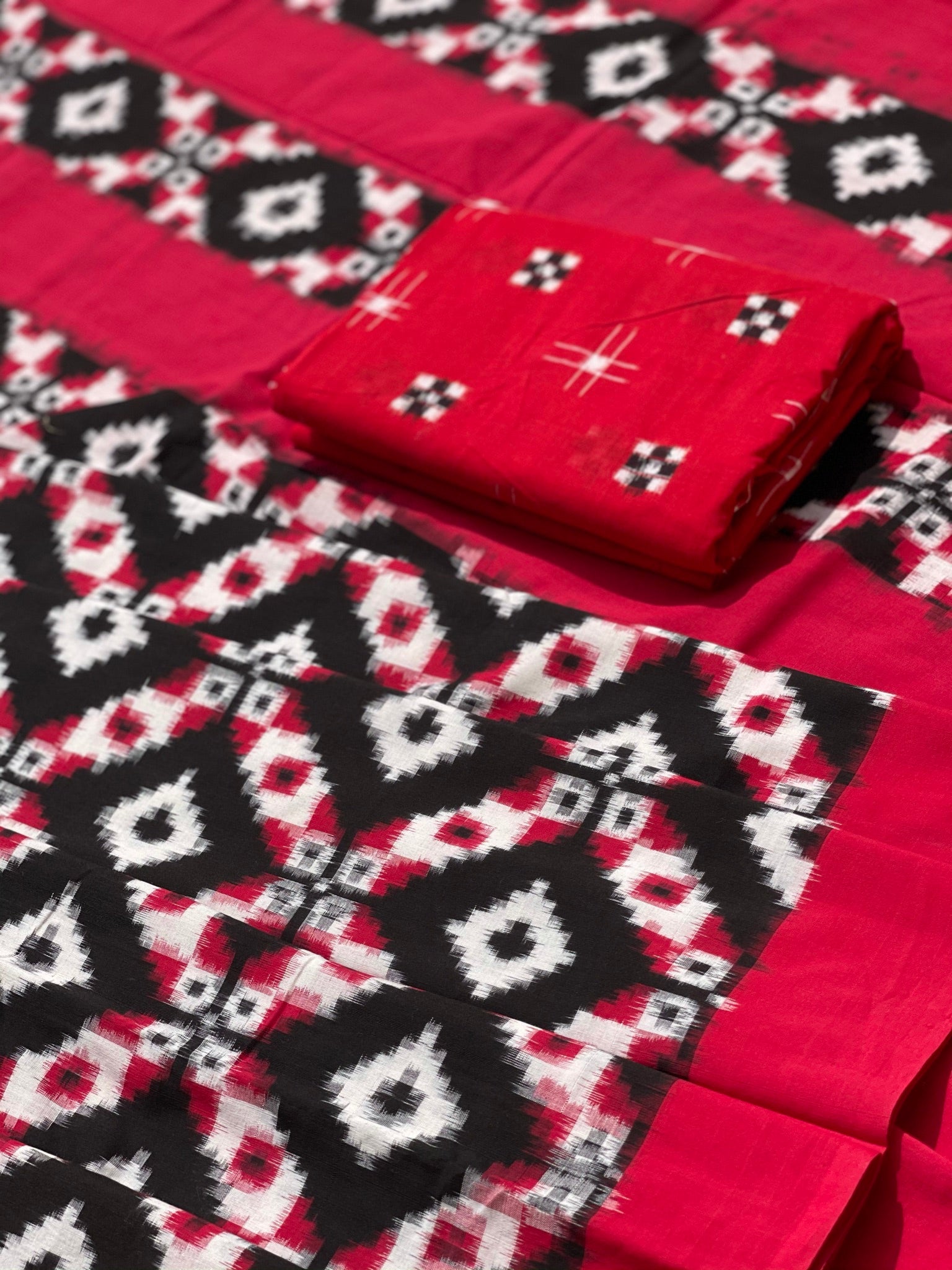 Double Ikkat Telia Rumal Inspired Cotton Saree