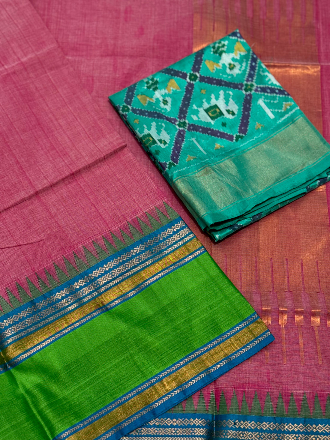 Handspun and handwoven ponduru Khadhi cotton saree with zari checks