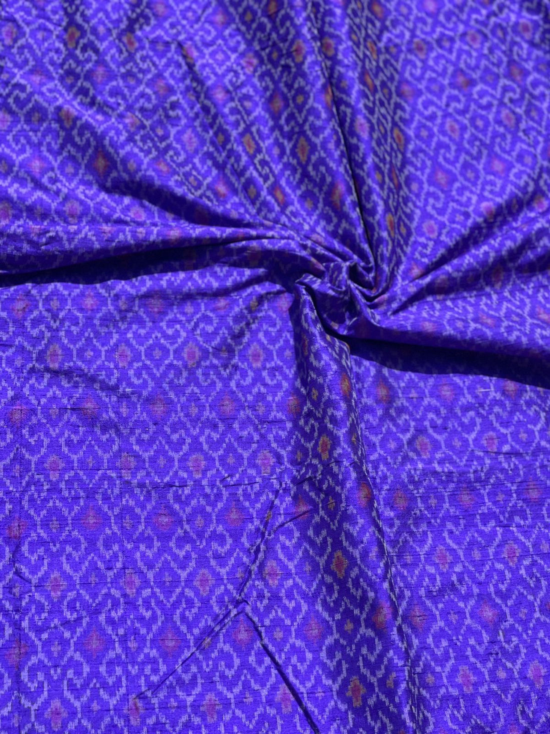 Purple blue Raw silk weft ikkat Yardage