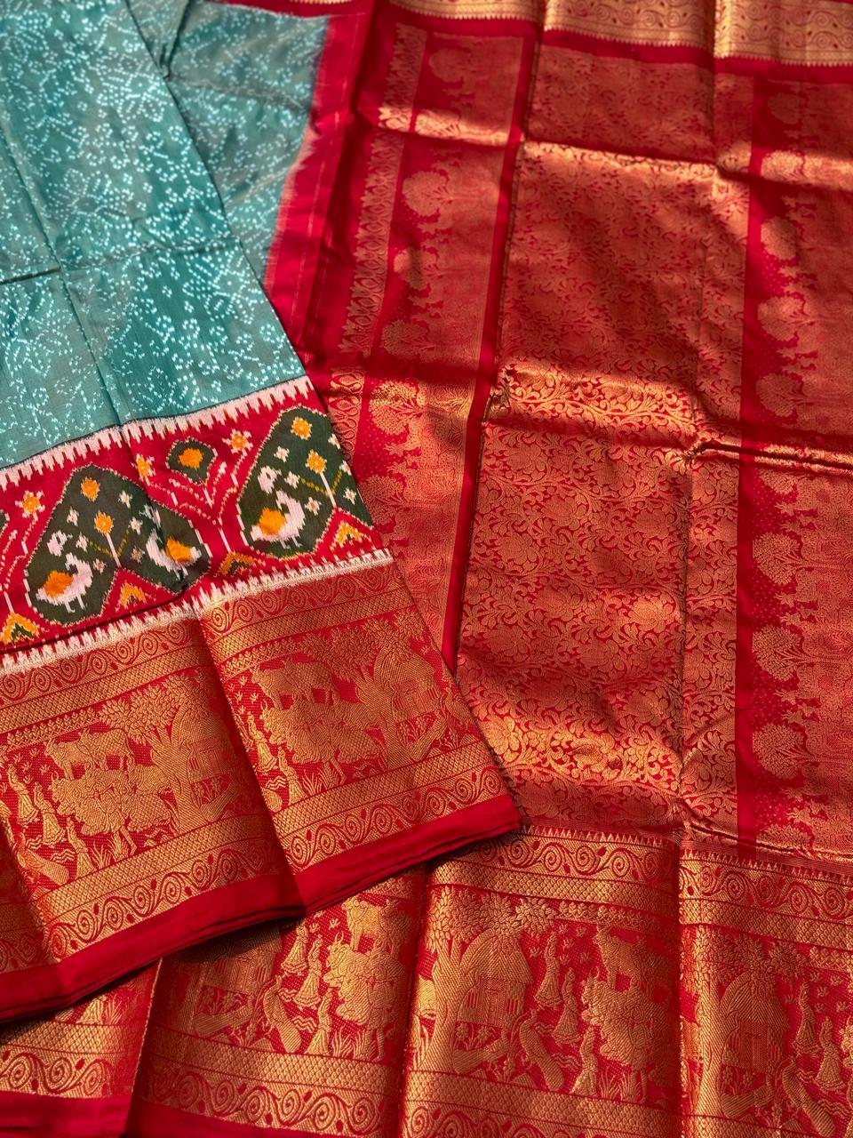 Twill Ikkat Kanchivaram border silk saree