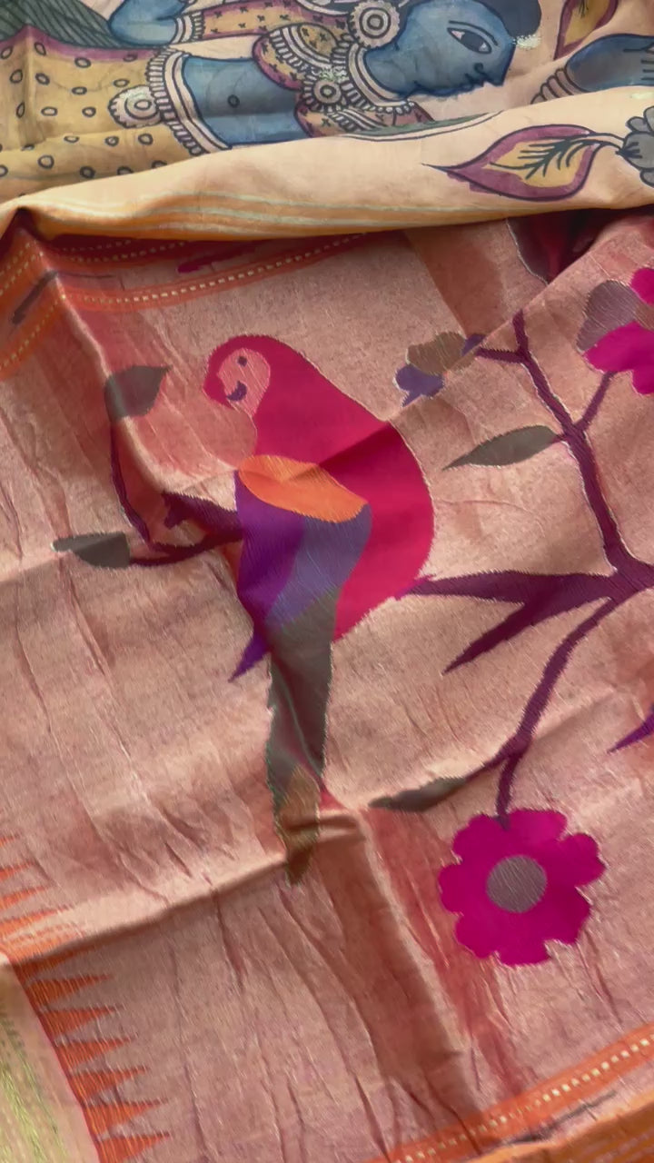 Exclusive Paithani Silk Natural Colour Penkalamkari Silk Saree