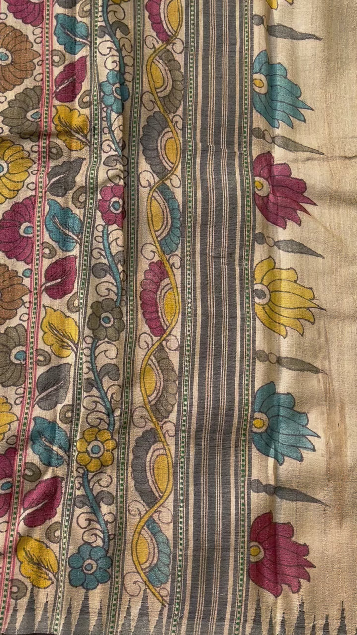 Vidharbha Tussar Silk Penkalamkari Saree