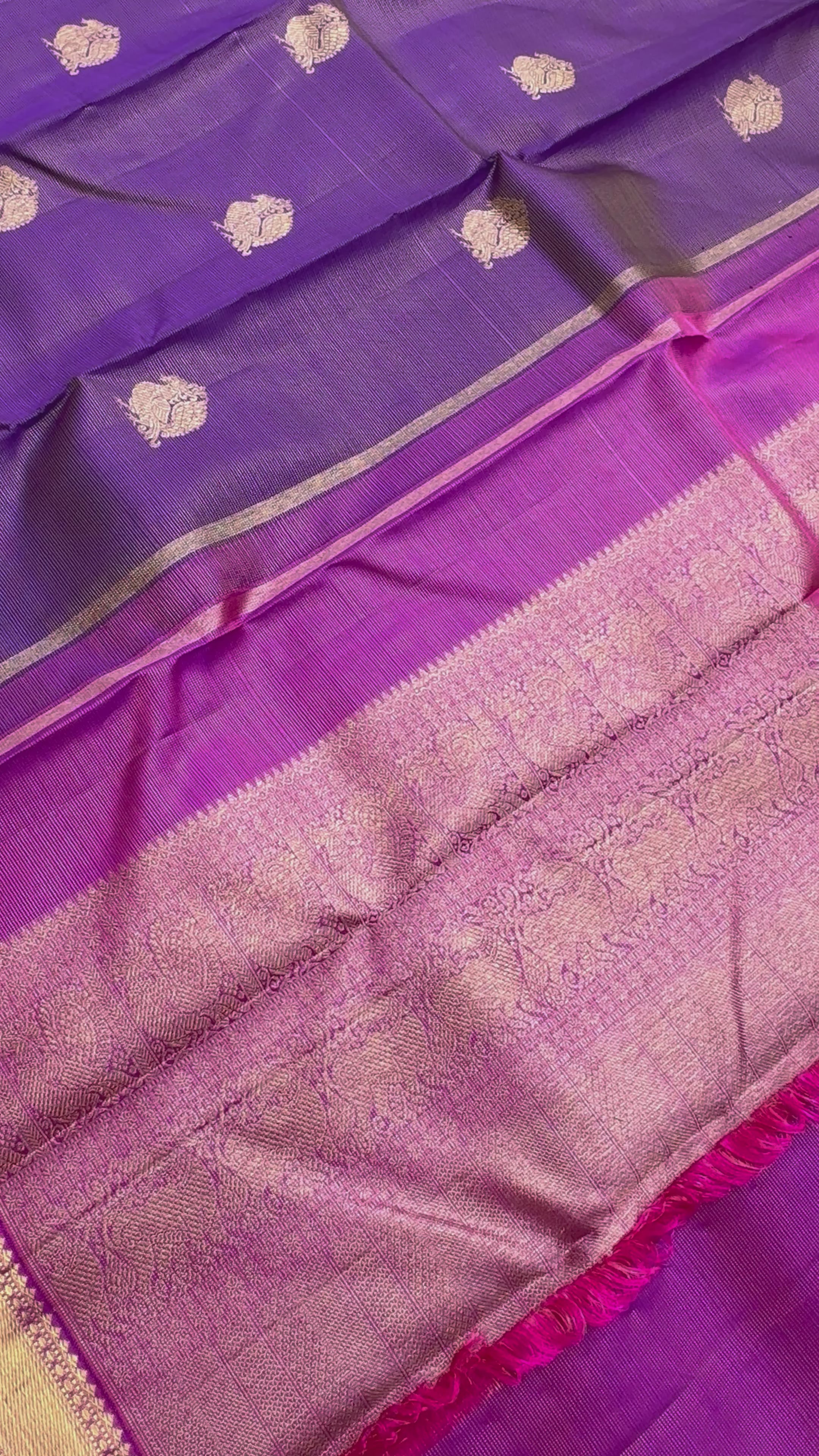 Purple pink shot vairaoosi kanchivaram silk saree with annam motifs