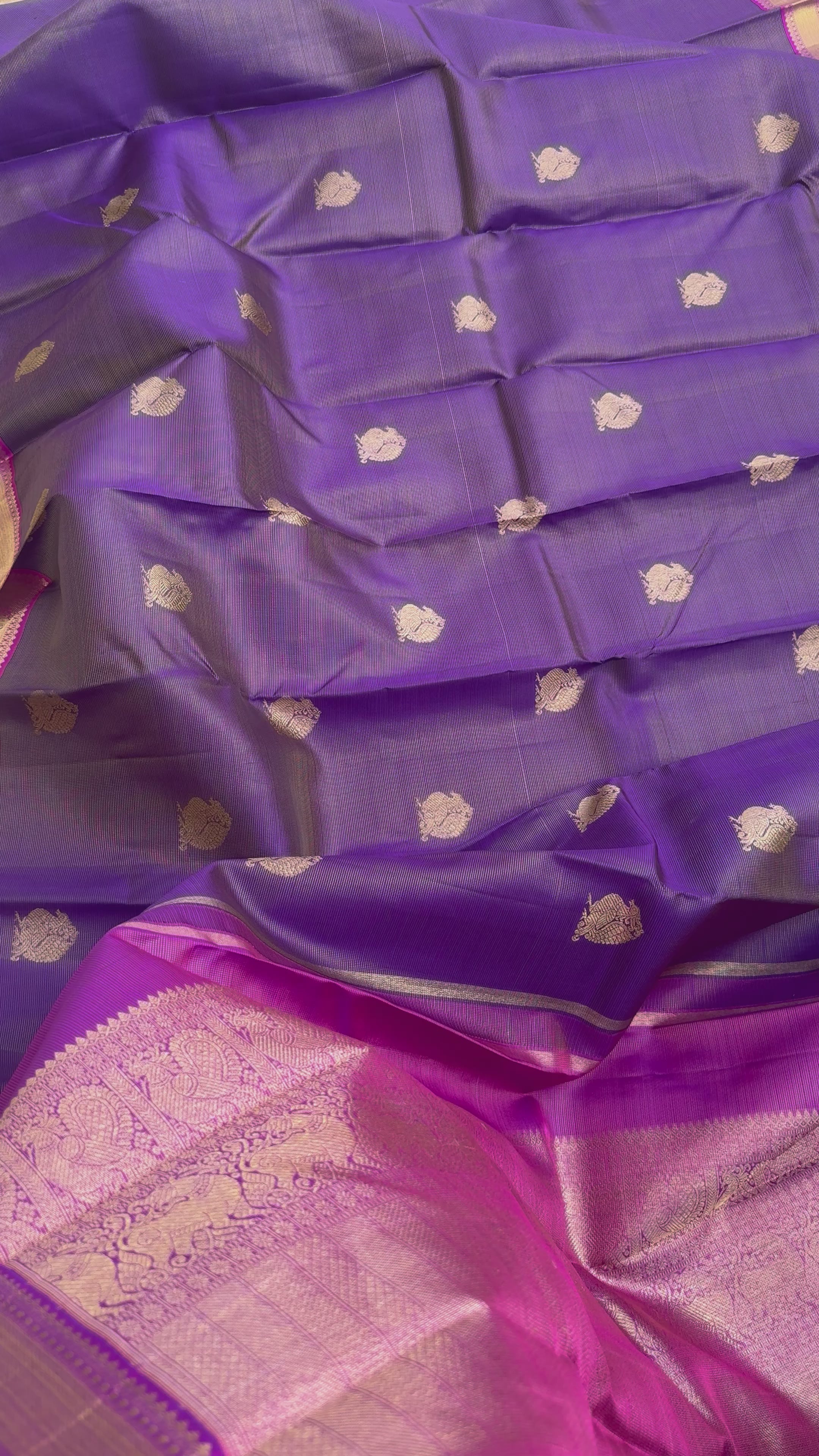 Purple pink shot vairaoosi kanchivaram silk saree with annam motifs