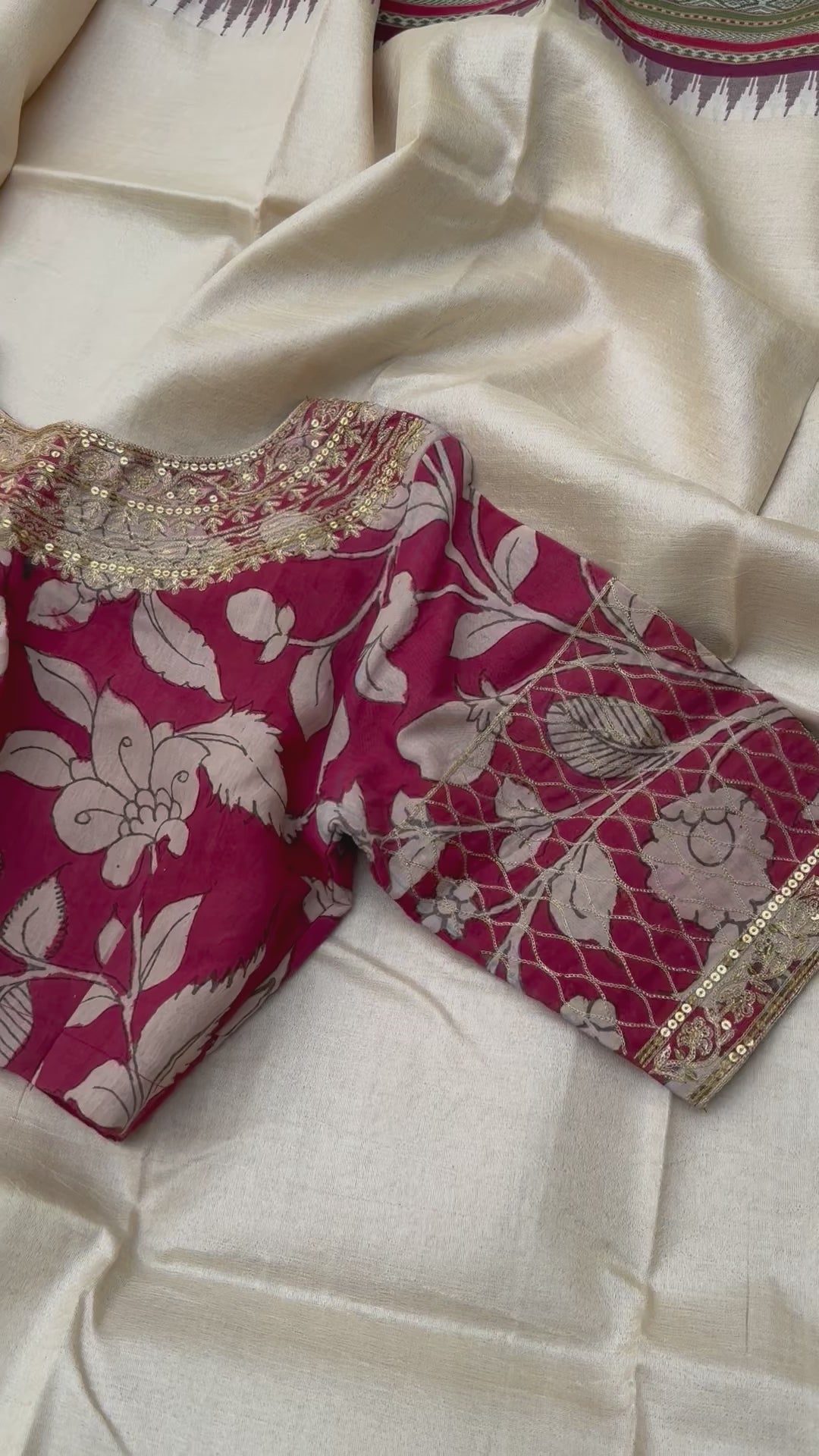 Deep burgundy shade handdrawn hand painted penkalamkari silk designer blouse