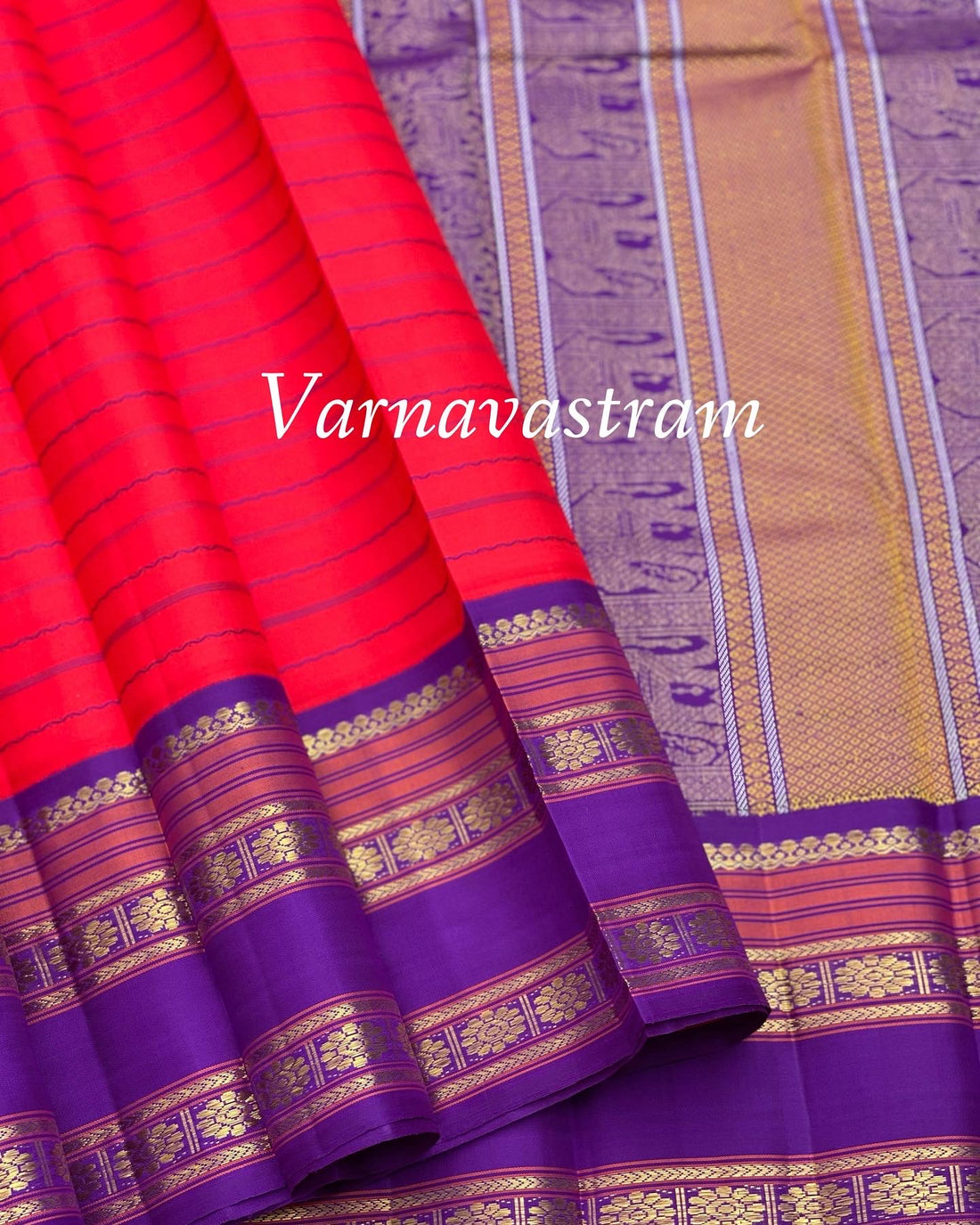 Kanchivaram Silk Veldhari With Rettapet Kattu Kamalam Border Saree