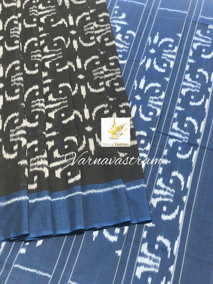 Indigo blue with black Ikkat cotton Saree