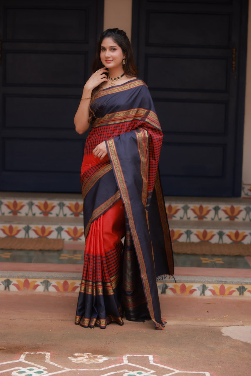 Heirloom Reinterpretation Of Vairaoosi Kanchivaram Silk Saree With Alternate Korai Border