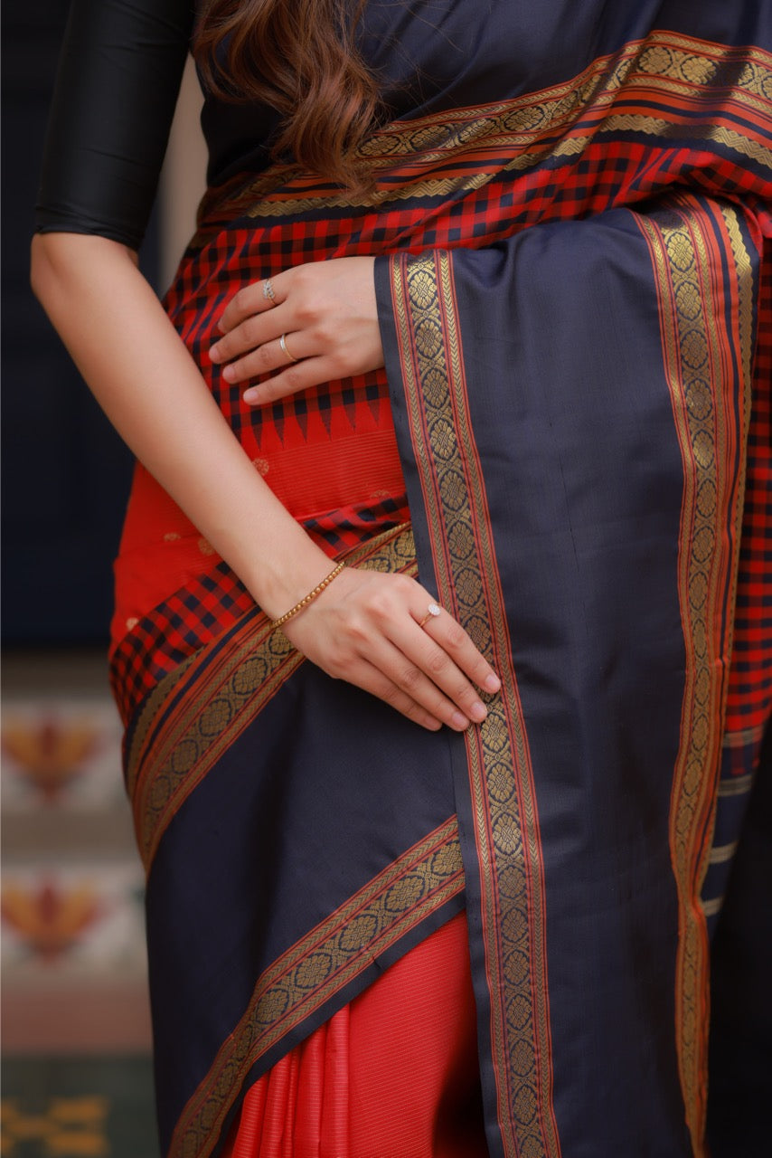 Heirloom Reinterpretation Of Vairaoosi Kanchivaram Silk Saree With Alternate Korai Border