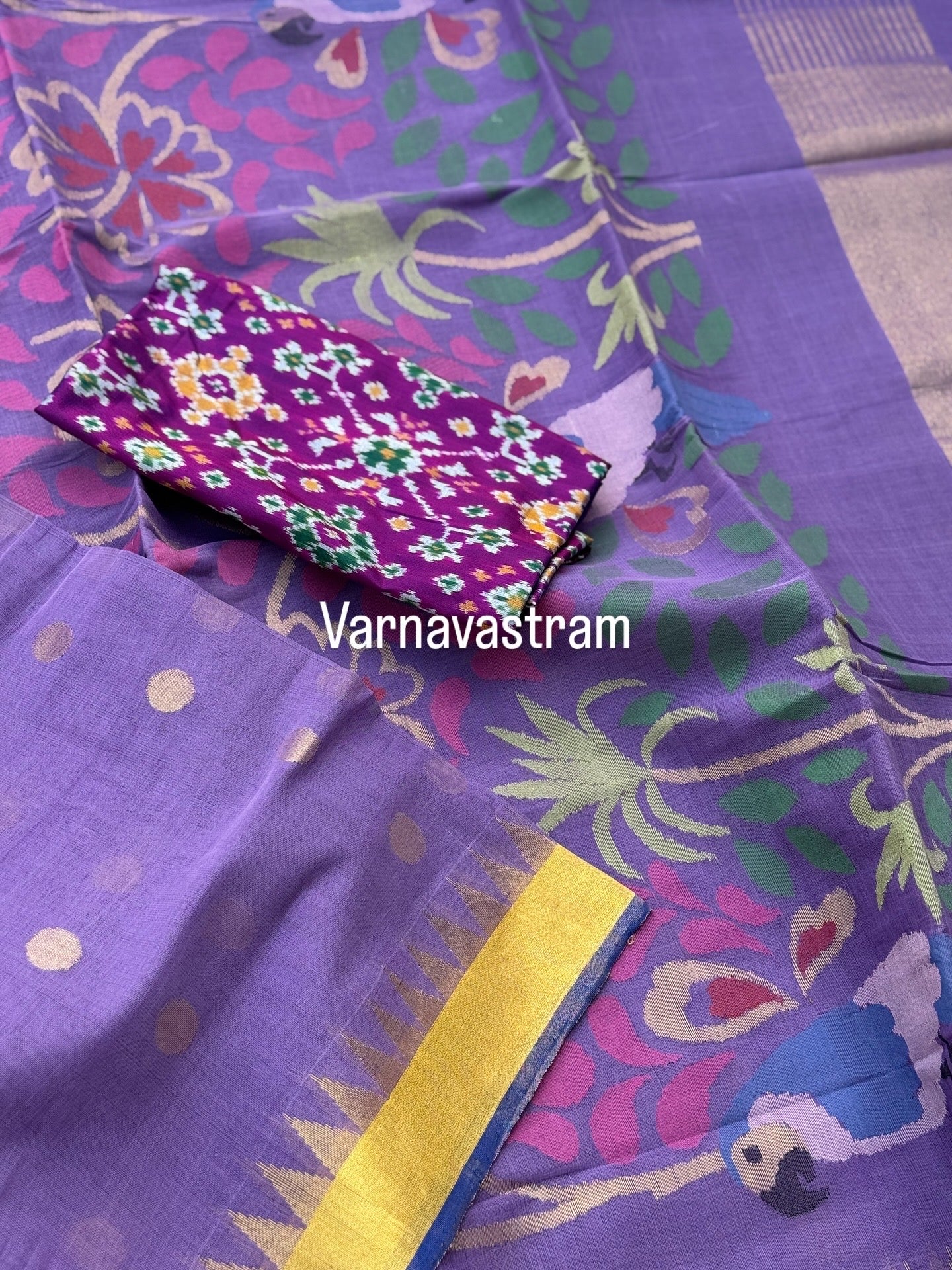 Lavender shade Ponduru cotton pallu jaal Jamdani Saree