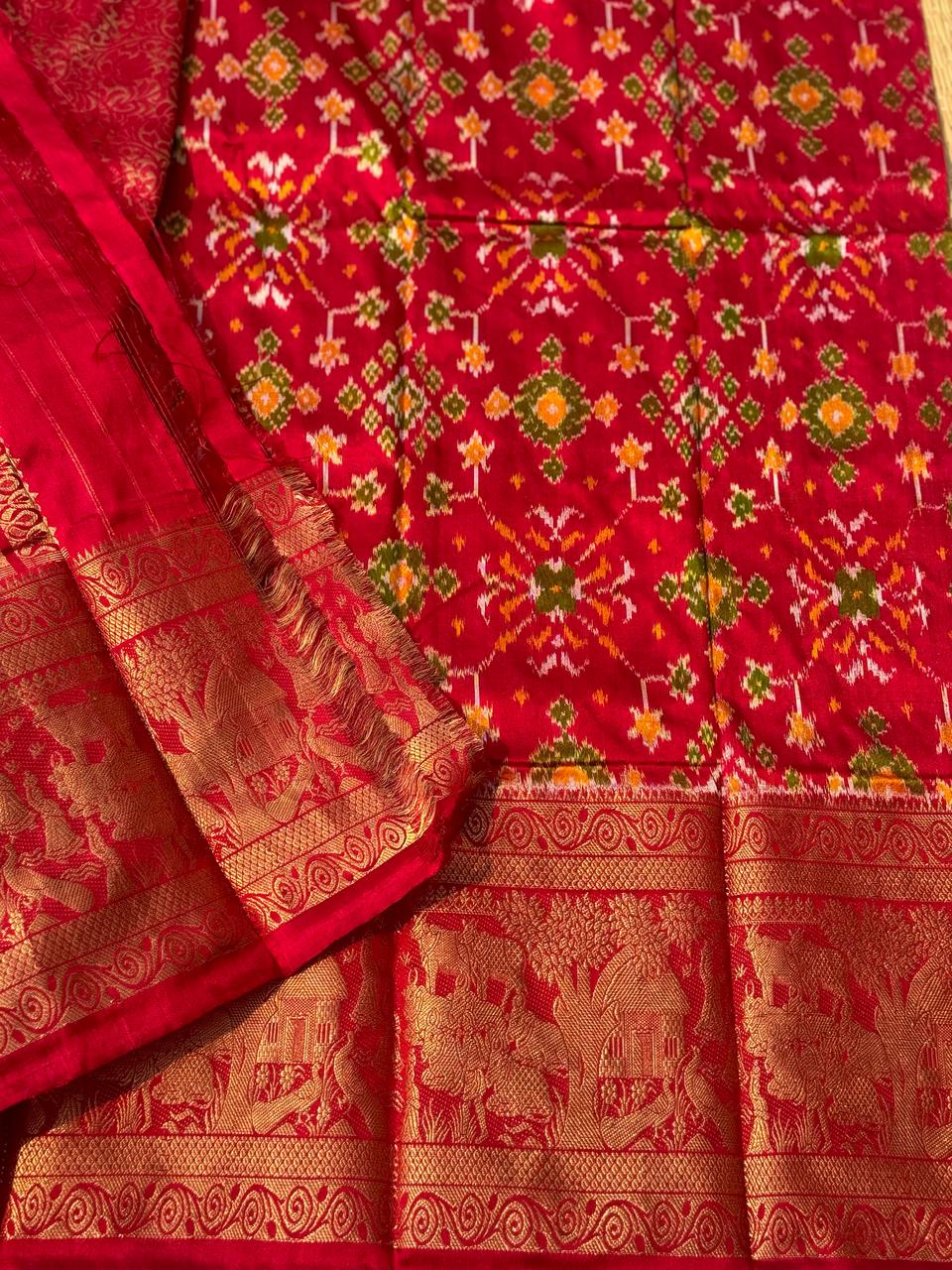 Twill Ikkat Kanchivaram border silk saree