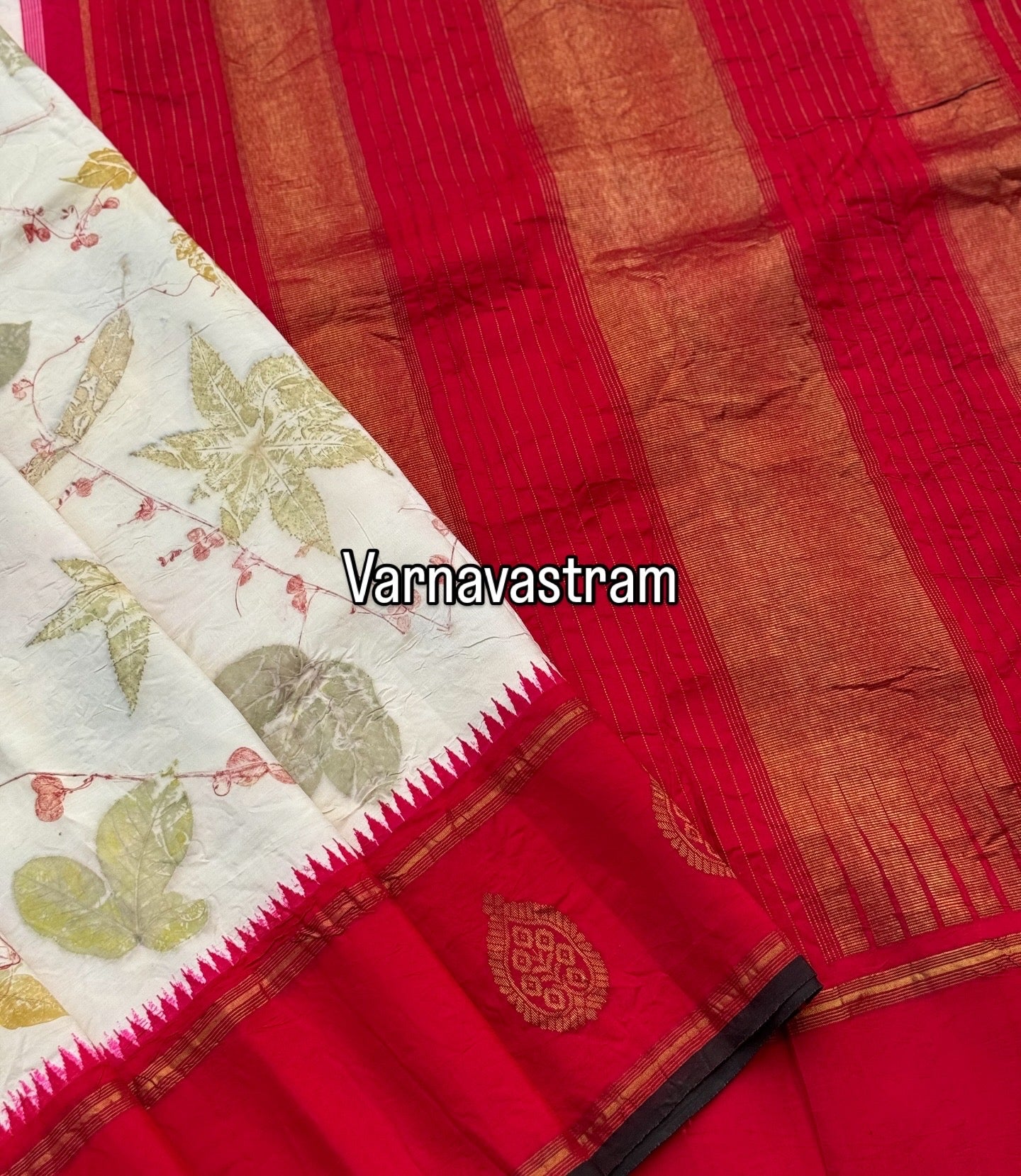 EcoPrints in korvai Kanchivaram silk saree