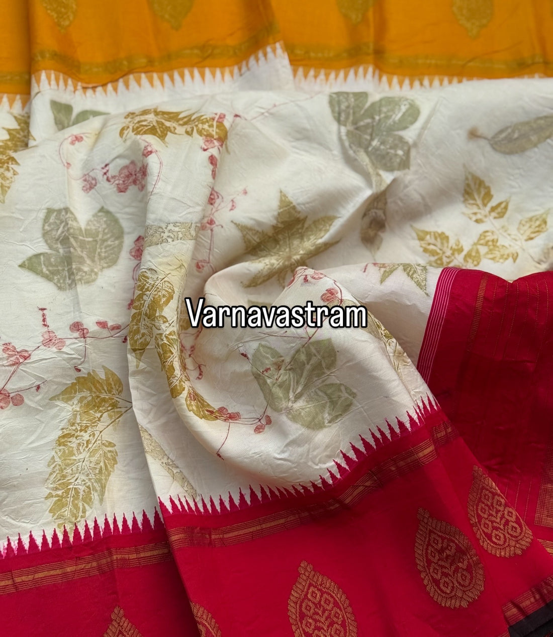 EcoPrints in korvai Kanchivaram silk saree