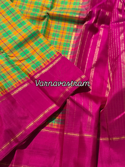 A pleasant seagreen fern green and black Burberry kattam korvai kanchivaram silk saree