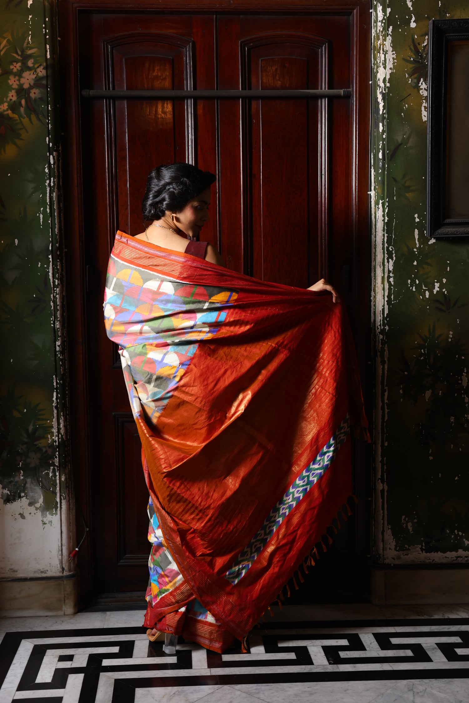 DESIGNER EXCLUSIVE Upscaled Multicolour block silk Ikkat saree
