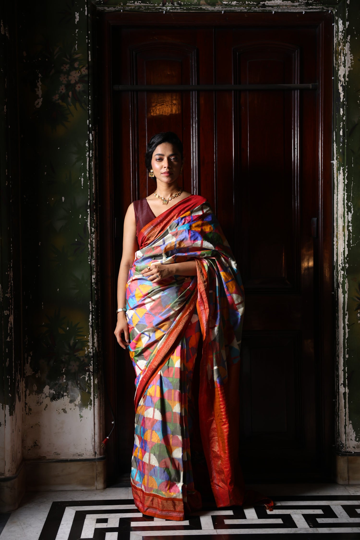 DESIGNER EXCLUSIVE Upscaled Multicolour block silk Ikkat saree