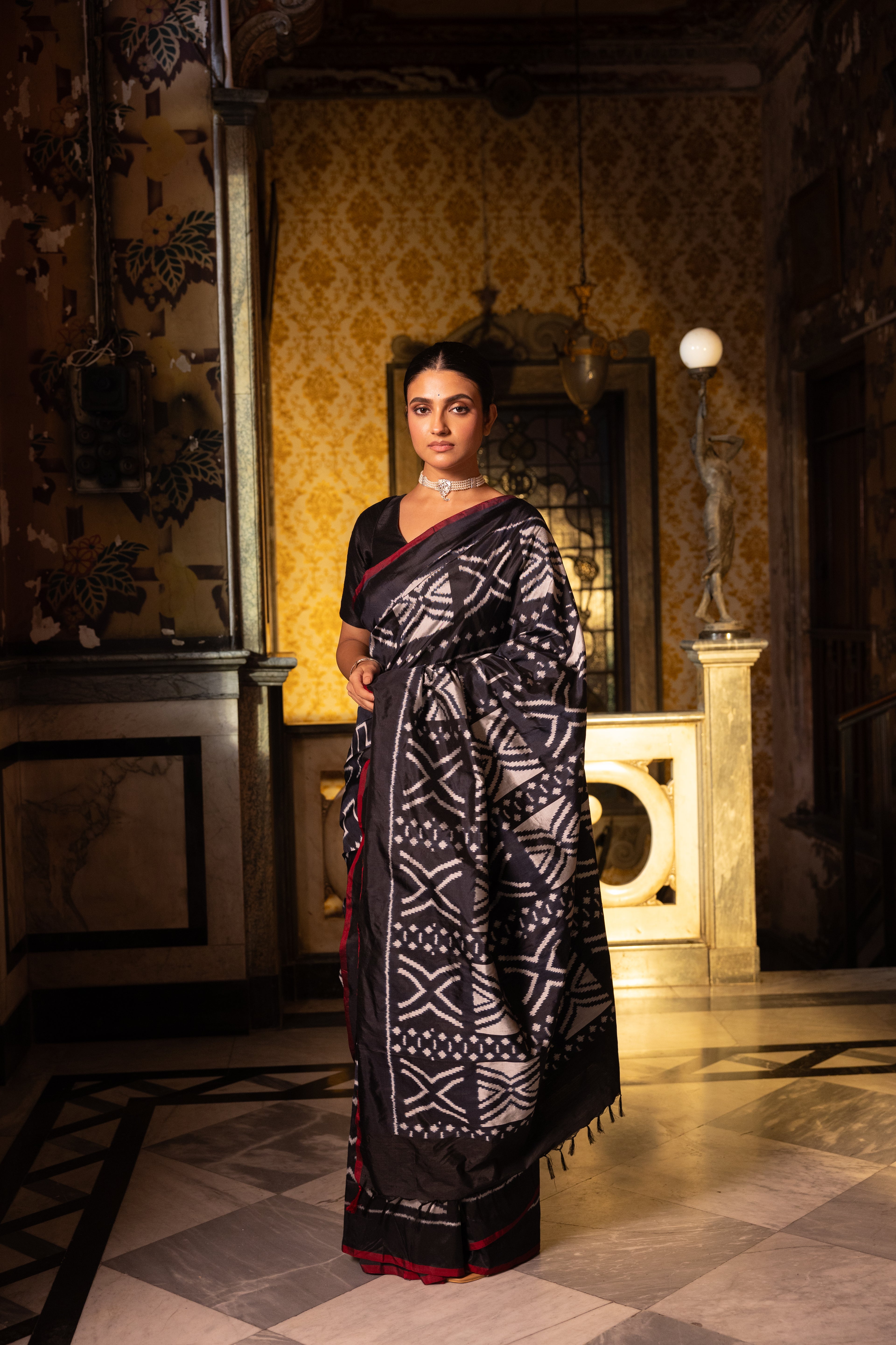 MAGIZHAM- Magnificent African tribal motifs silk ikkat inspired from Mali Bamana tribal symbols BOGOLANFINI mud cloth