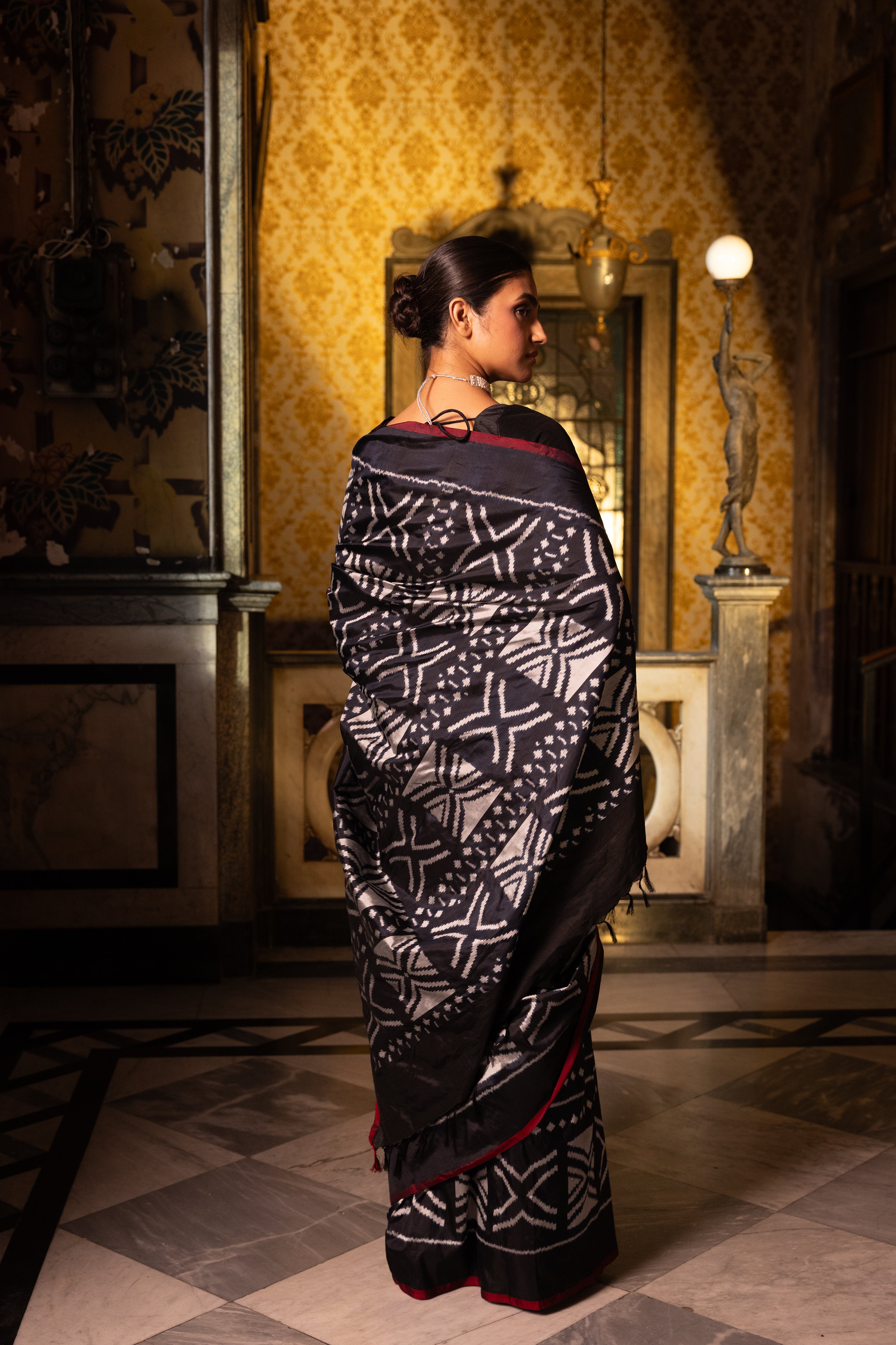 MAGIZHAM- Magnificent African tribal motifs silk ikkat inspired from Mali Bamana tribal symbols BOGOLANFINI mud cloth