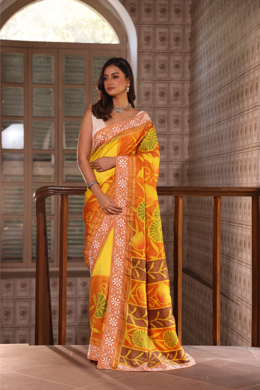 A stunner and exquisite concept curated handmade wax batik tussar by mulberry silk saree