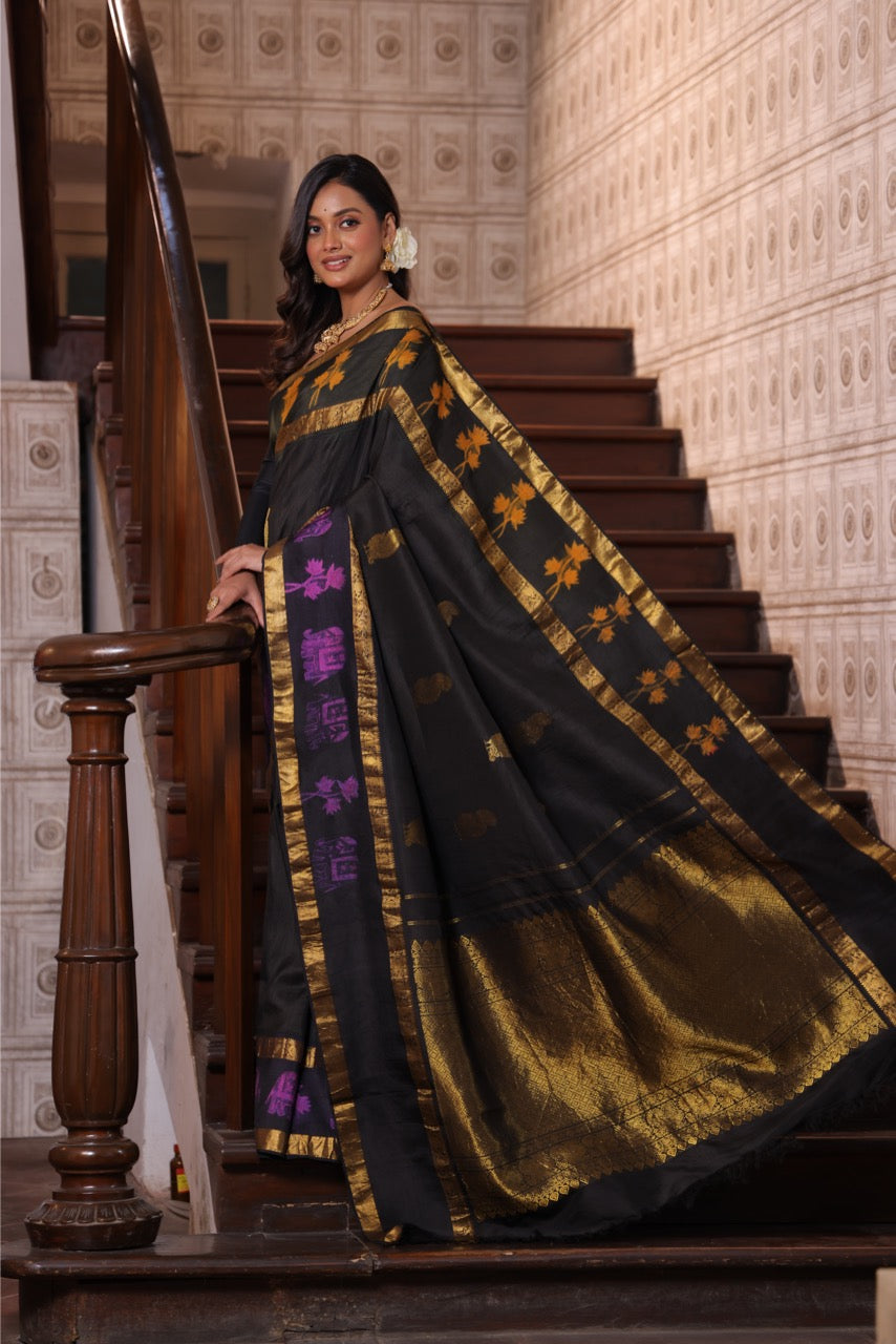 A Black Beauty NUI Shibori korvai kanchivaram silk saree