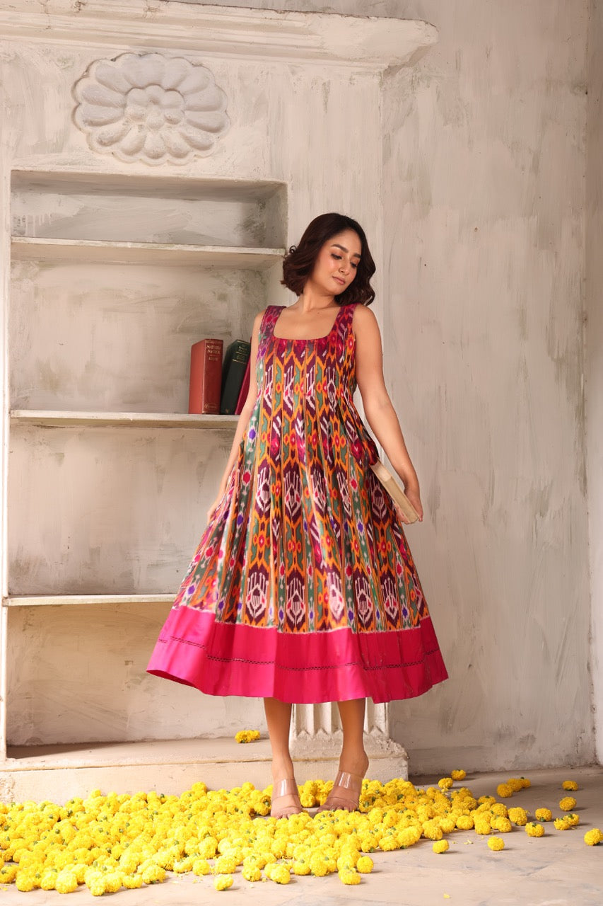 An Uber exclusive ready to wear shoulder strapped fit and flare midi dress