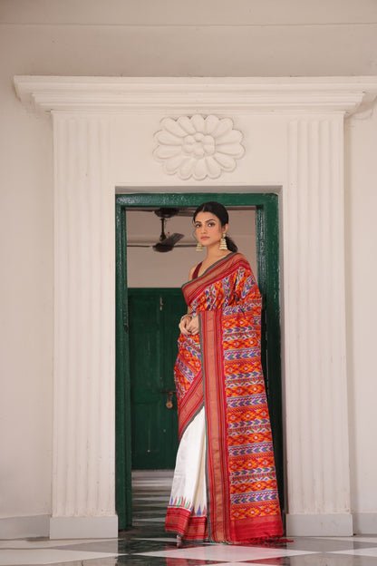 NARUVI -2 Designer Exclusive double pallu Multicoloured premium silk ikkat inspired from Museum Archive