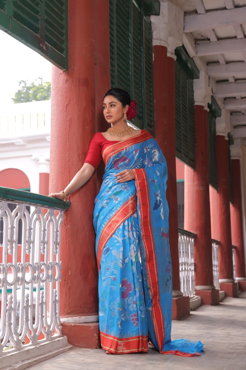 Exclusive Masterpiece Full Jaal Weave All Over Ponduru Khadhi JamdaniSaree with Muniya Paithani border and Tissue Pallu