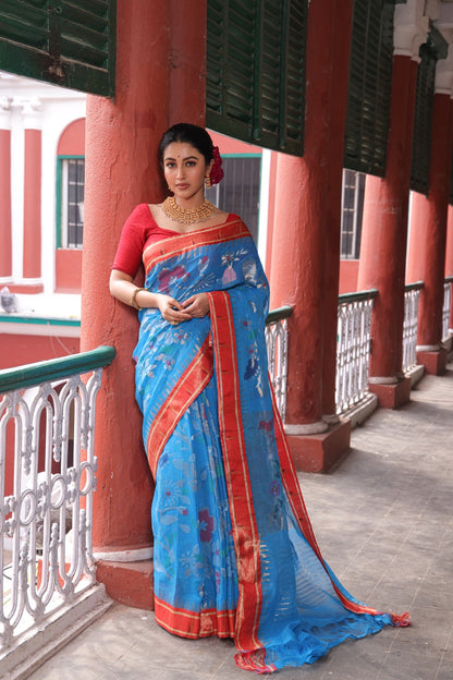 Exclusive Masterpiece Full Jaal Weave All Over Ponduru Khadhi JamdaniSaree with Muniya Paithani border and Tissue Pallu