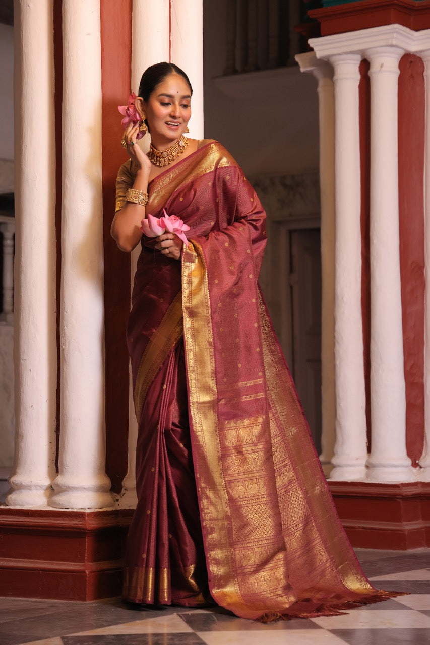 CLIENT’S Instalments pay link 1 of 5 - EKANTA kanchivaram silk vairaoosi weave in natural dyed betel nut shade