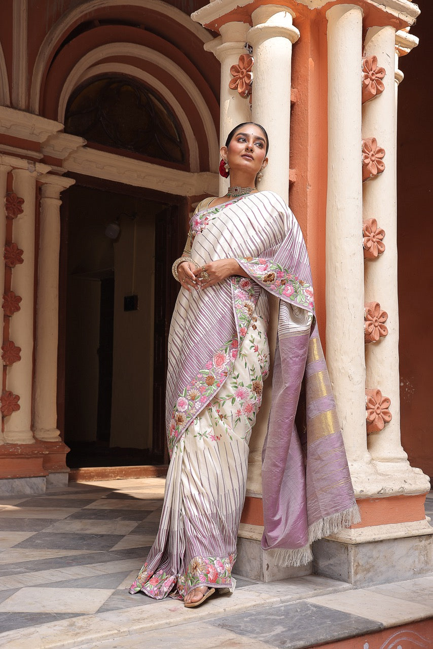 A stunner Masterpiece kanchivaram ettukol weave silk saree with authentic Parsi gara work