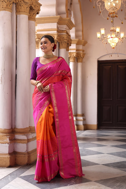 PARAMPARA Kanchivaram silk saree with alternate korvai and pattanikattam checks with adai weave