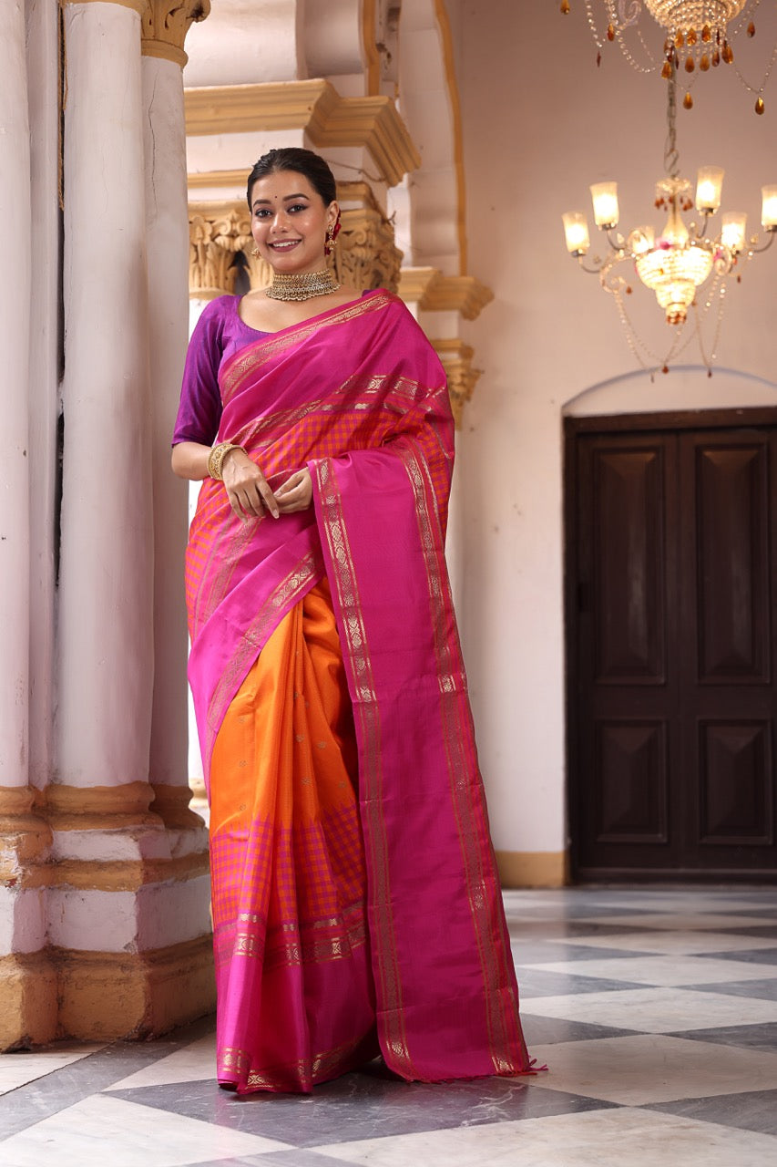 PARAMPARA Kanchivaram silk saree with alternate korvai and pattanikattam checks with adai weave